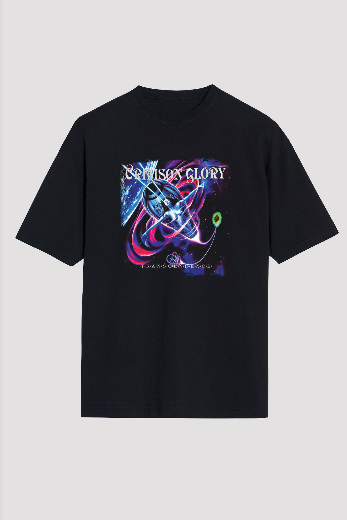 Crimson Glory Baskılı Unisex Siyah Oversize Tişört
