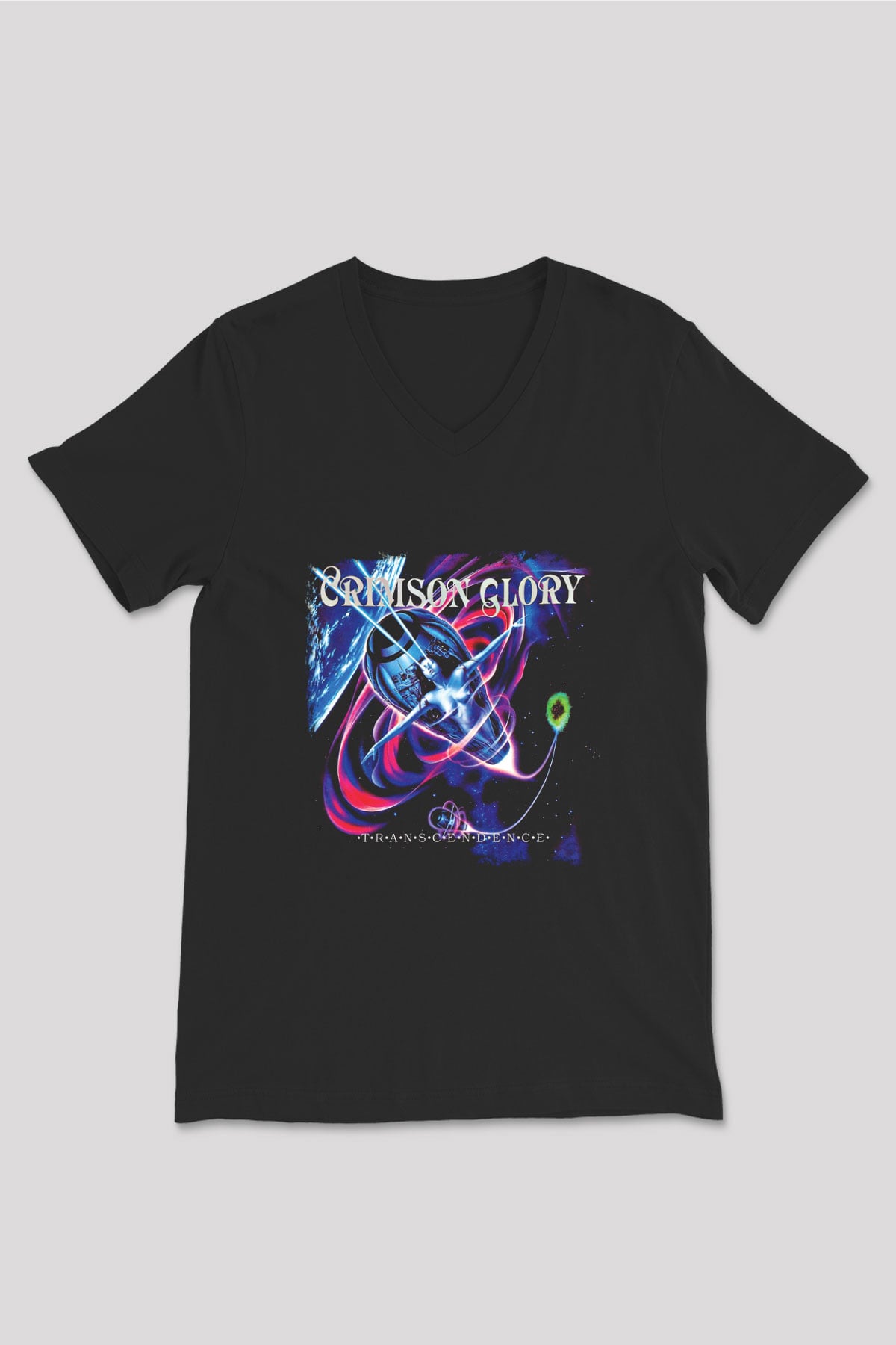 Crimson Glory Baskılı Unisex Siyah V Yaka Tişört