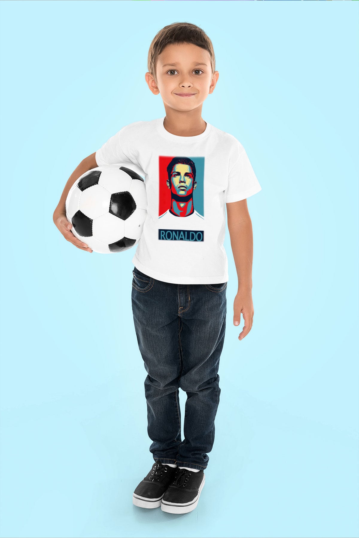 Cristiano Ronaldo Baskılı Beyaz Unisex Çocuk Tişört