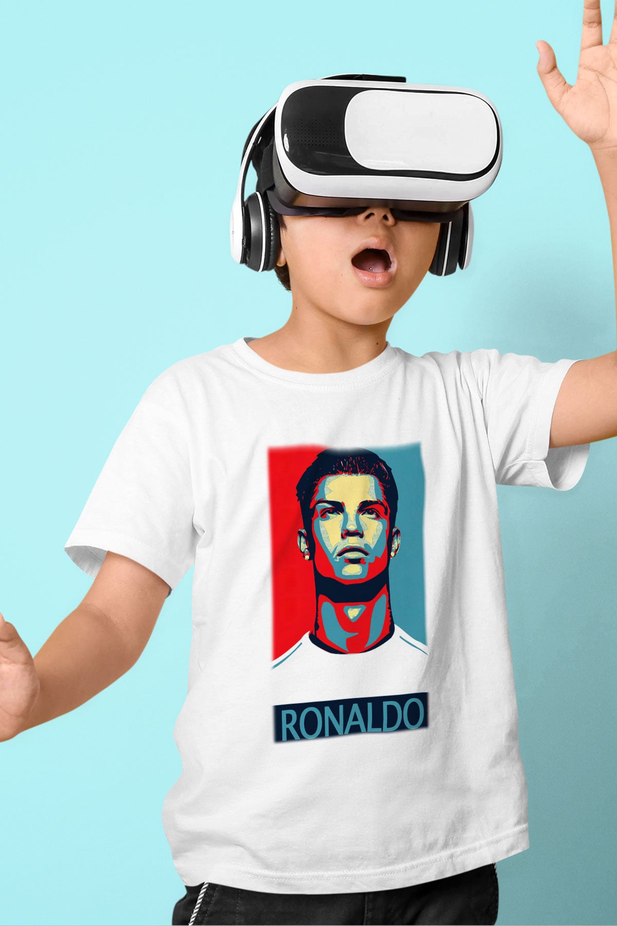 Cristiano Ronaldo Baskılı Beyaz Unisex Çocuk Tişört