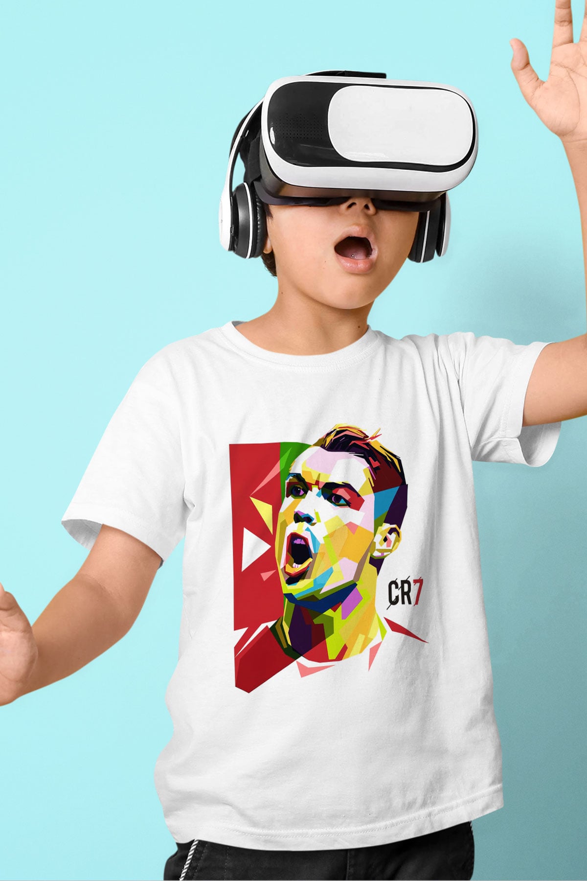 Cristiano Ronaldo Baskılı Beyaz Unisex Çocuk Tişört