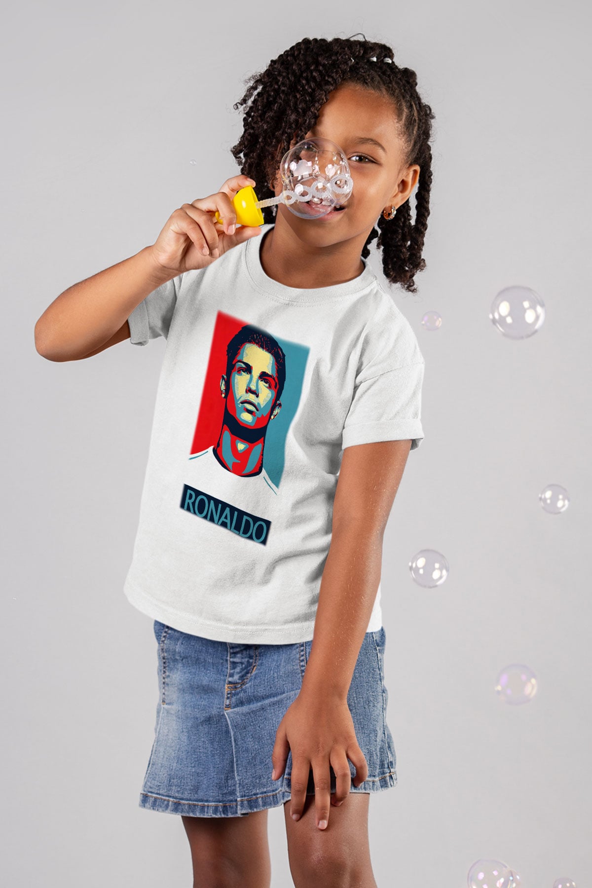 Cristiano Ronaldo Baskılı Beyaz Unisex Çocuk Tişört