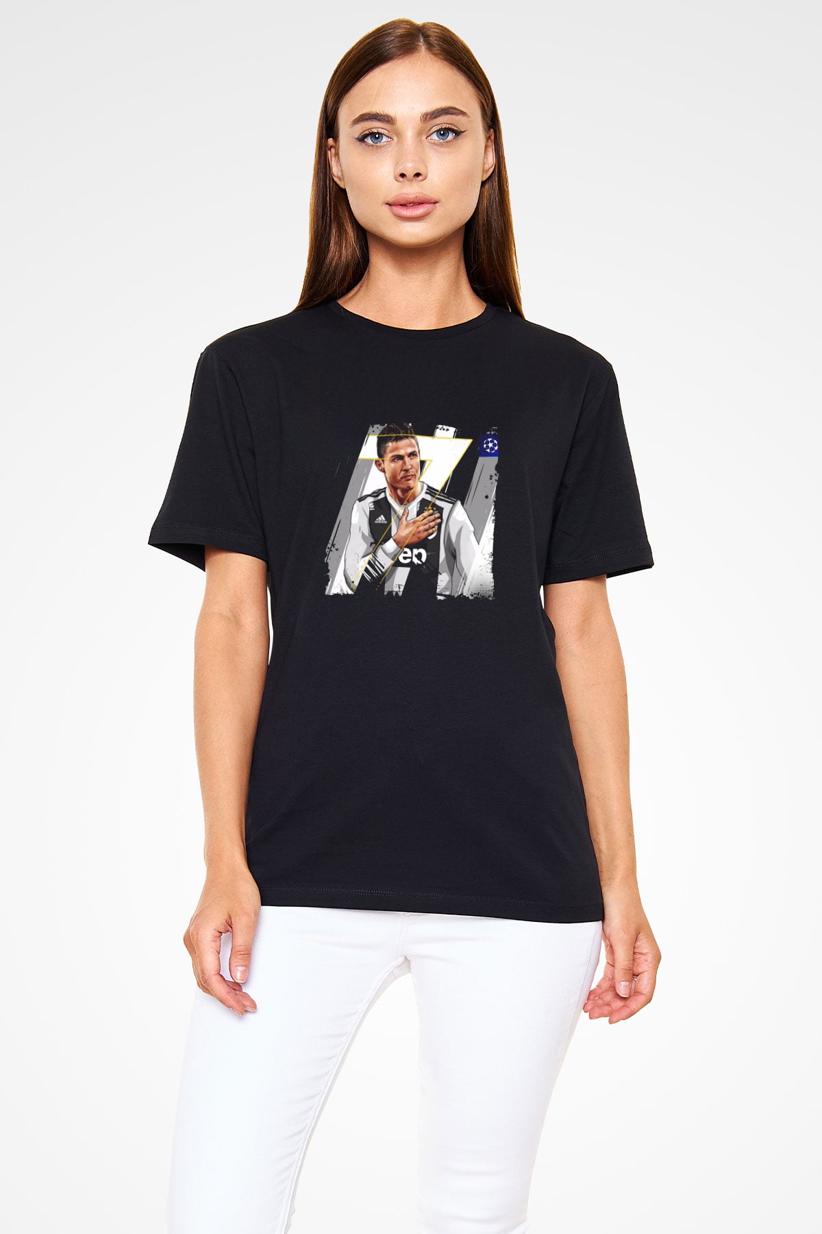 Cristiano Ronaldo Baskılı Unisex Siyah Tişört