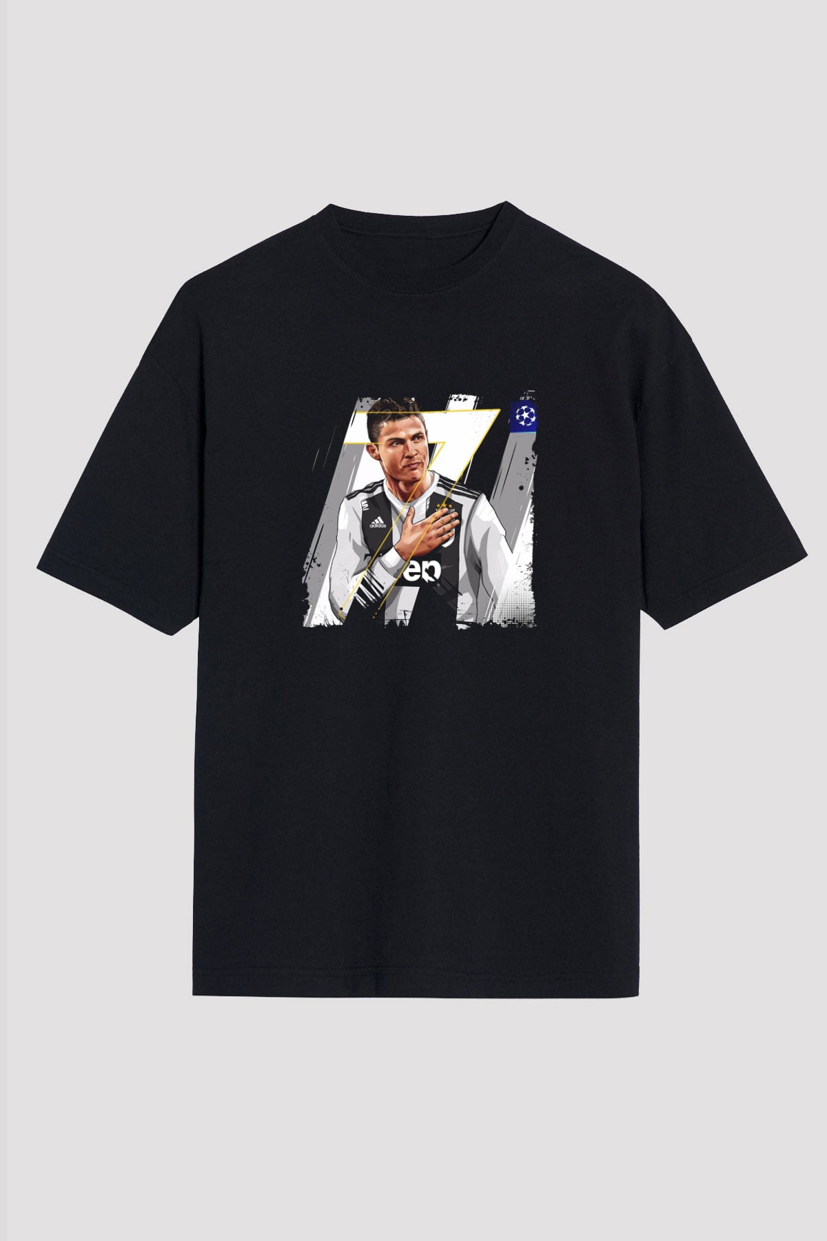 Cristiano Ronaldo Baskılı Unisex Siyah Oversize Tişört