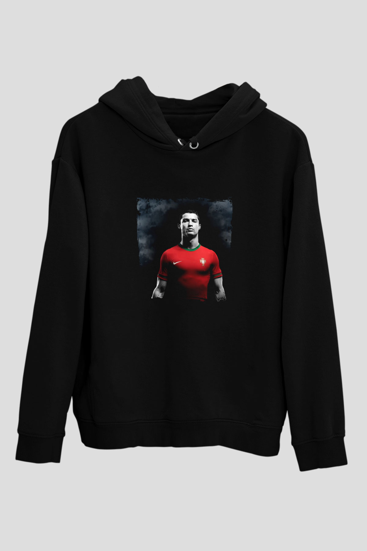 Cristiano Ronaldo Baskılı Unisex Siyah Hoodie