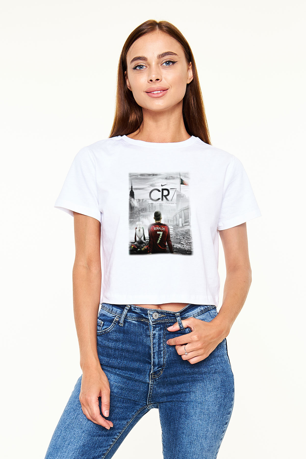 Cristiano Ronaldo Beyaz Croptop Tişört