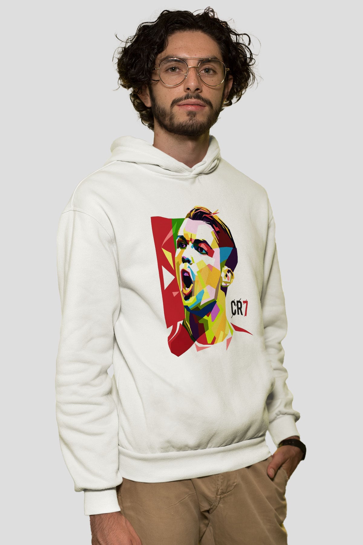 Cristiano Ronaldo Beyaz Unisex Kapşonlu Sweatshirt