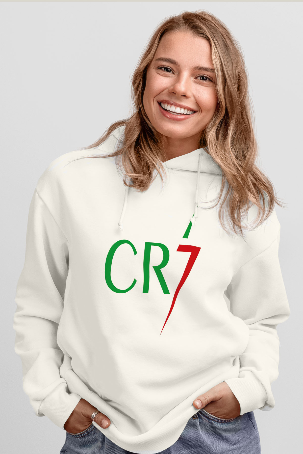 Cristiano Ronaldo Beyaz Unisex Kapşonlu Sweatshirt