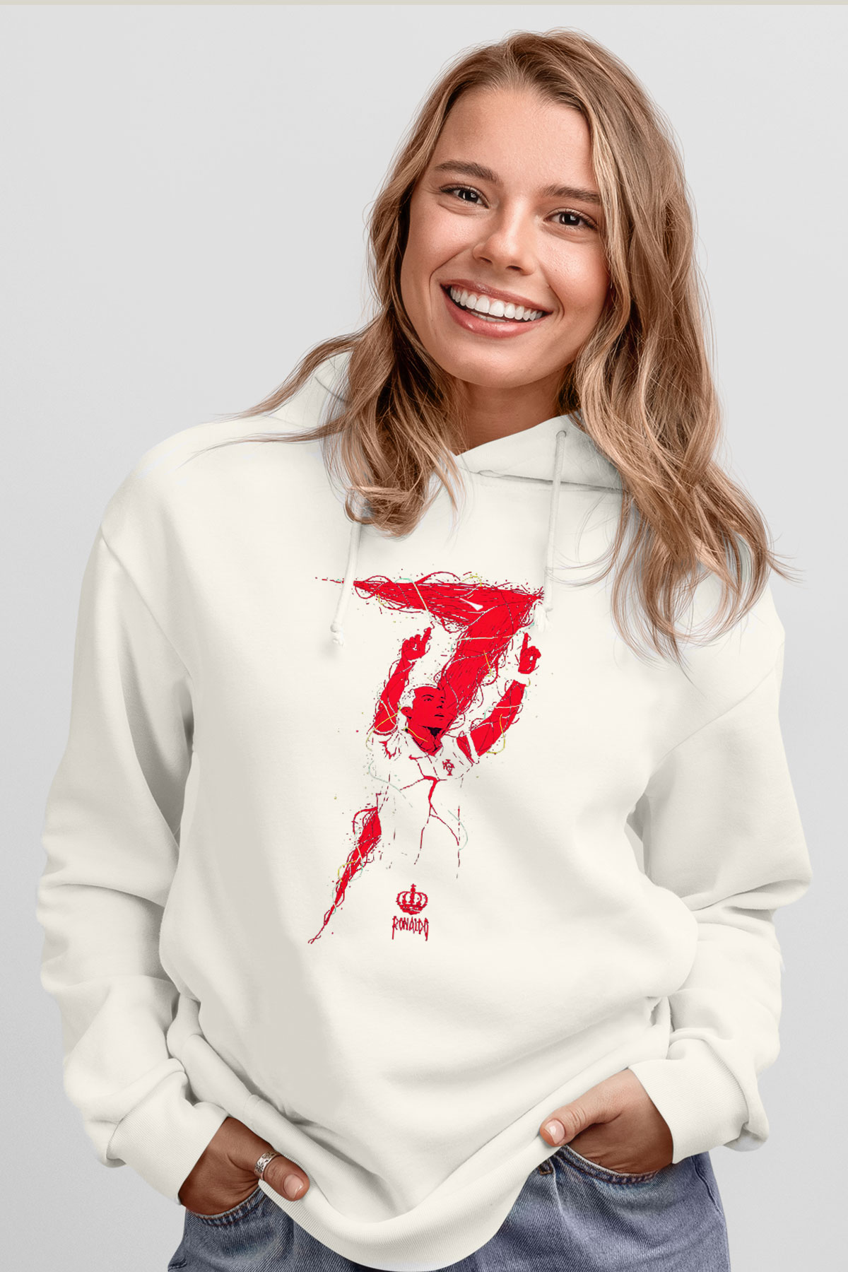 Cristiano Ronaldo Beyaz Unisex Kapşonlu Sweatshirt