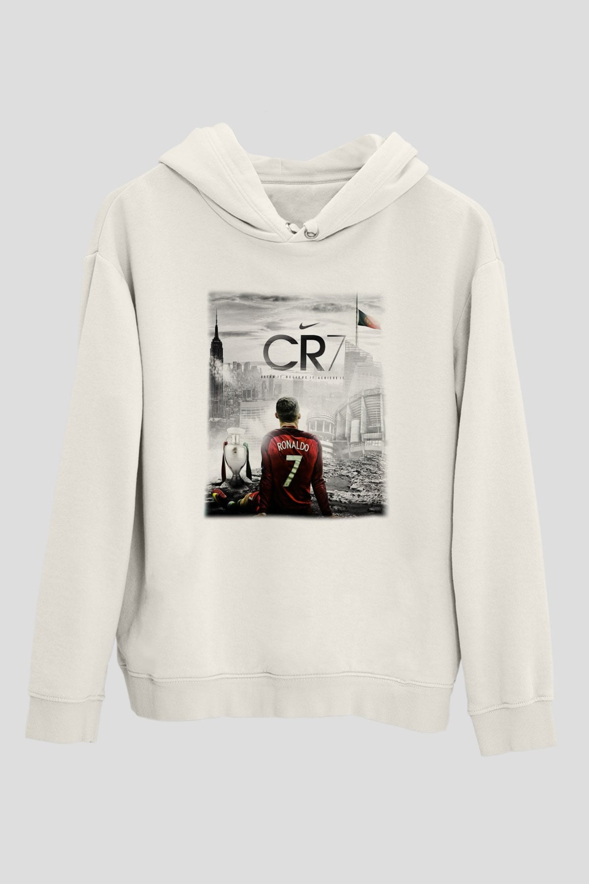 Cristiano Ronaldo Beyaz Unisex Kapşonlu Sweatshirt