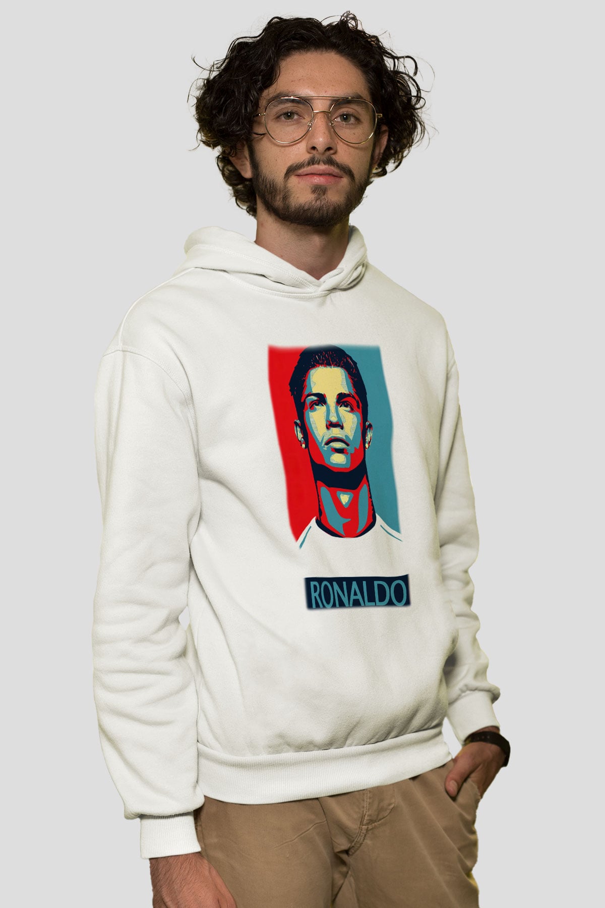 Cristiano Ronaldo Beyaz Unisex Kapşonlu Sweatshirt