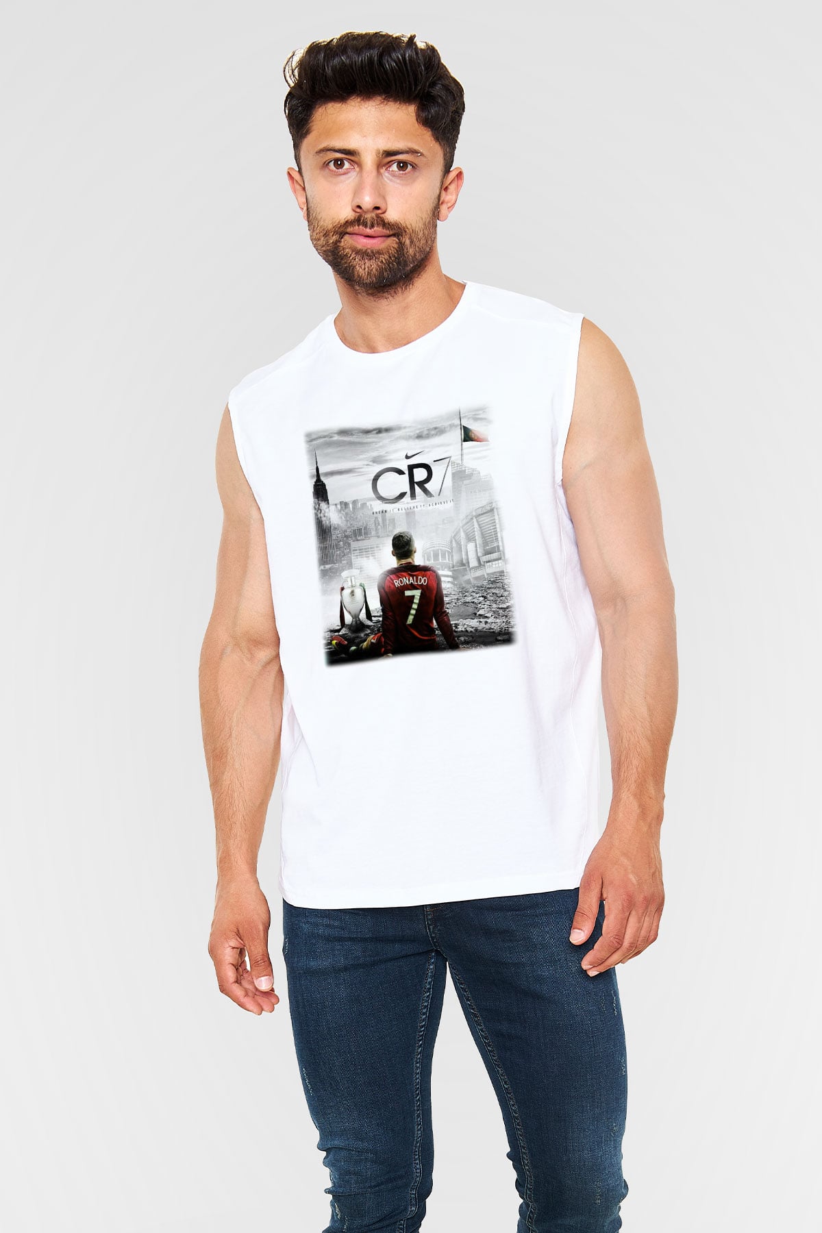 Cristiano Ronaldo Beyaz Unisex Kolsuz Tişört