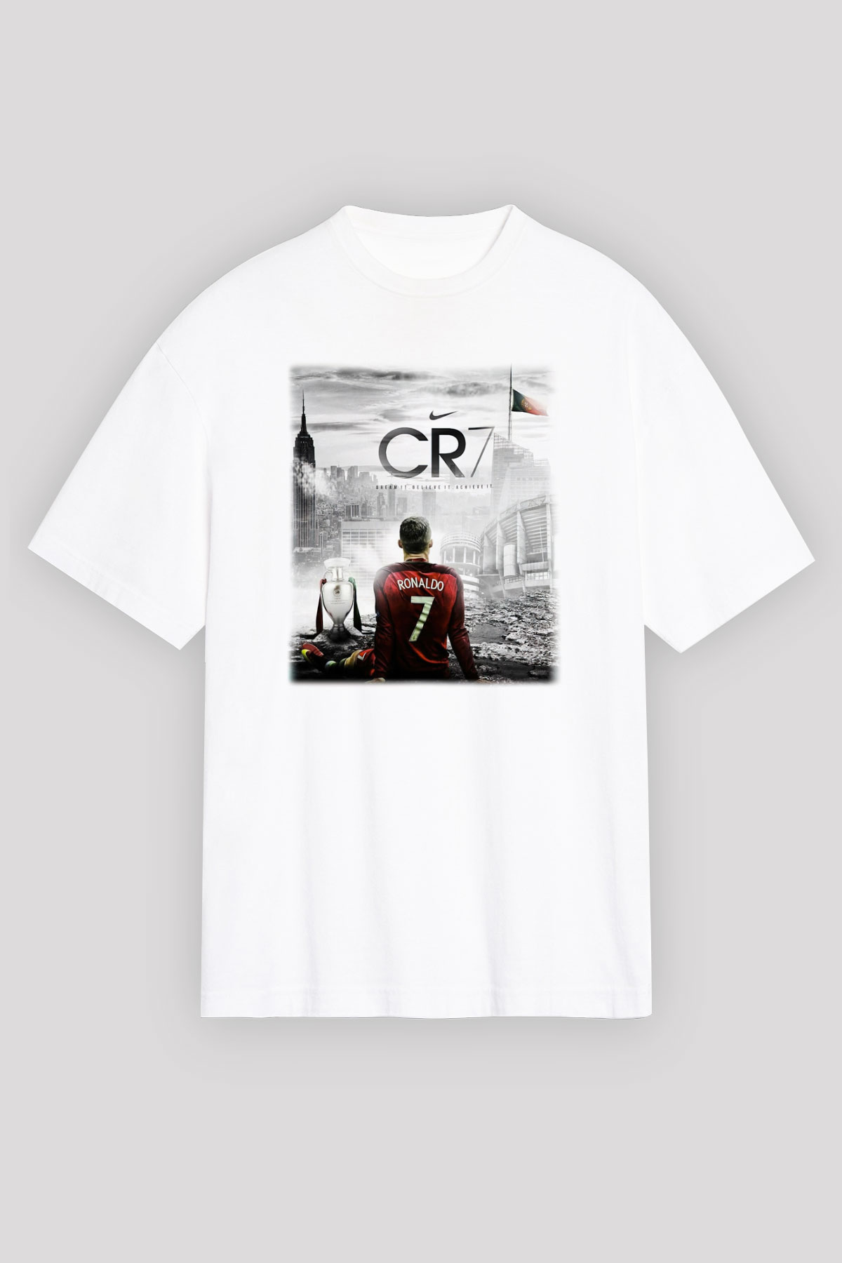 Cristiano Ronaldo Beyaz Unisex Oversize Tişört T-Shirt