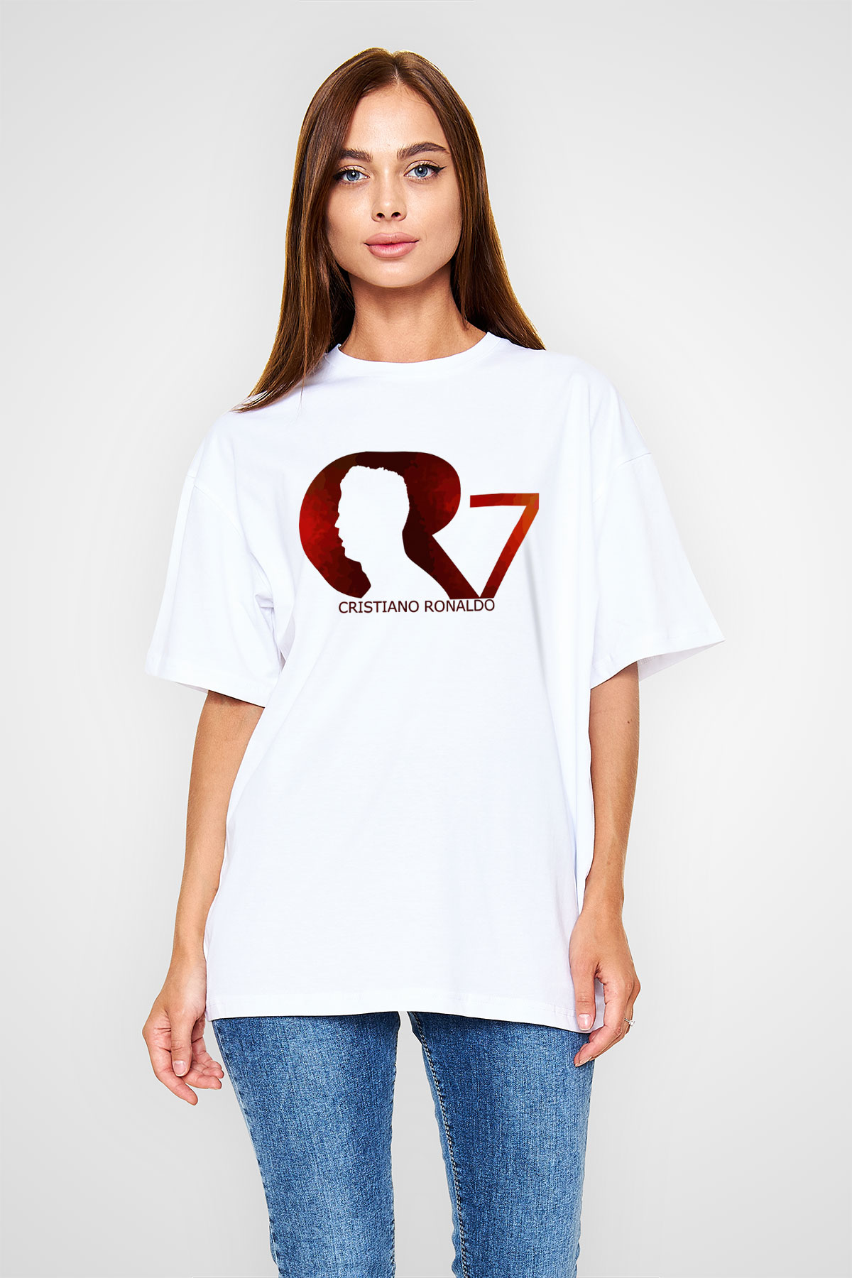 Cristiano Ronaldo Beyaz Unisex Oversize Tişört T-Shirt