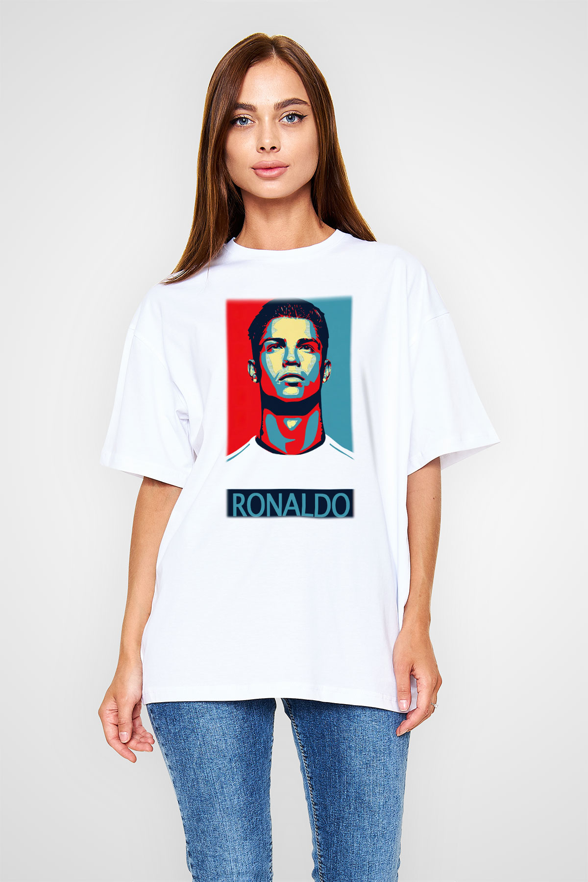 Cristiano Ronaldo Beyaz Unisex Oversize Tişört T-Shirt