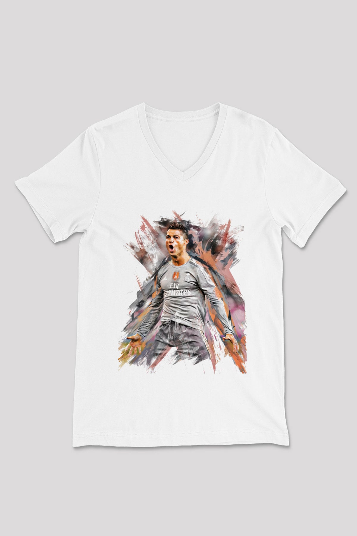 Cristiano Ronaldo Beyaz Unisex V Yaka Tişört T-Shirt