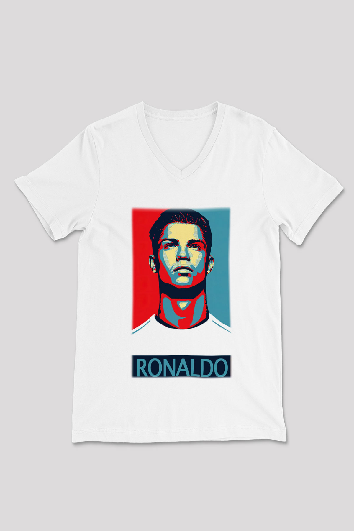 Cristiano Ronaldo Beyaz Unisex V Yaka Tişört T-Shirt