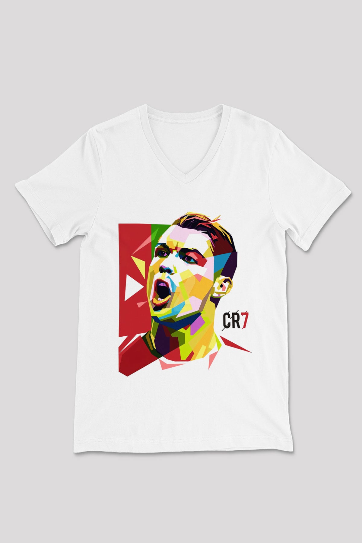 Cristiano Ronaldo Beyaz Unisex V Yaka Tişört T-Shirt