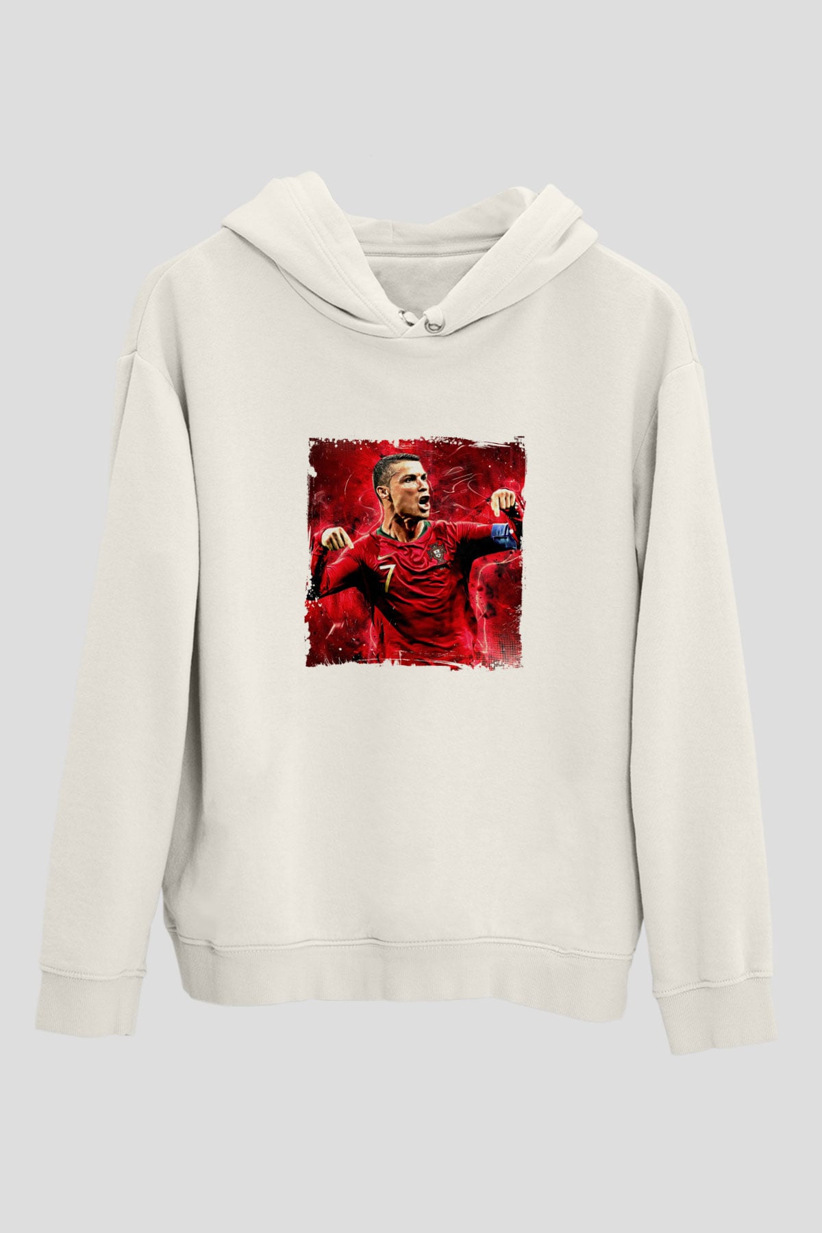 Cristiano Ronaldo Unisex Baskılı Beyaz Kapüşonlu Sweatshirt