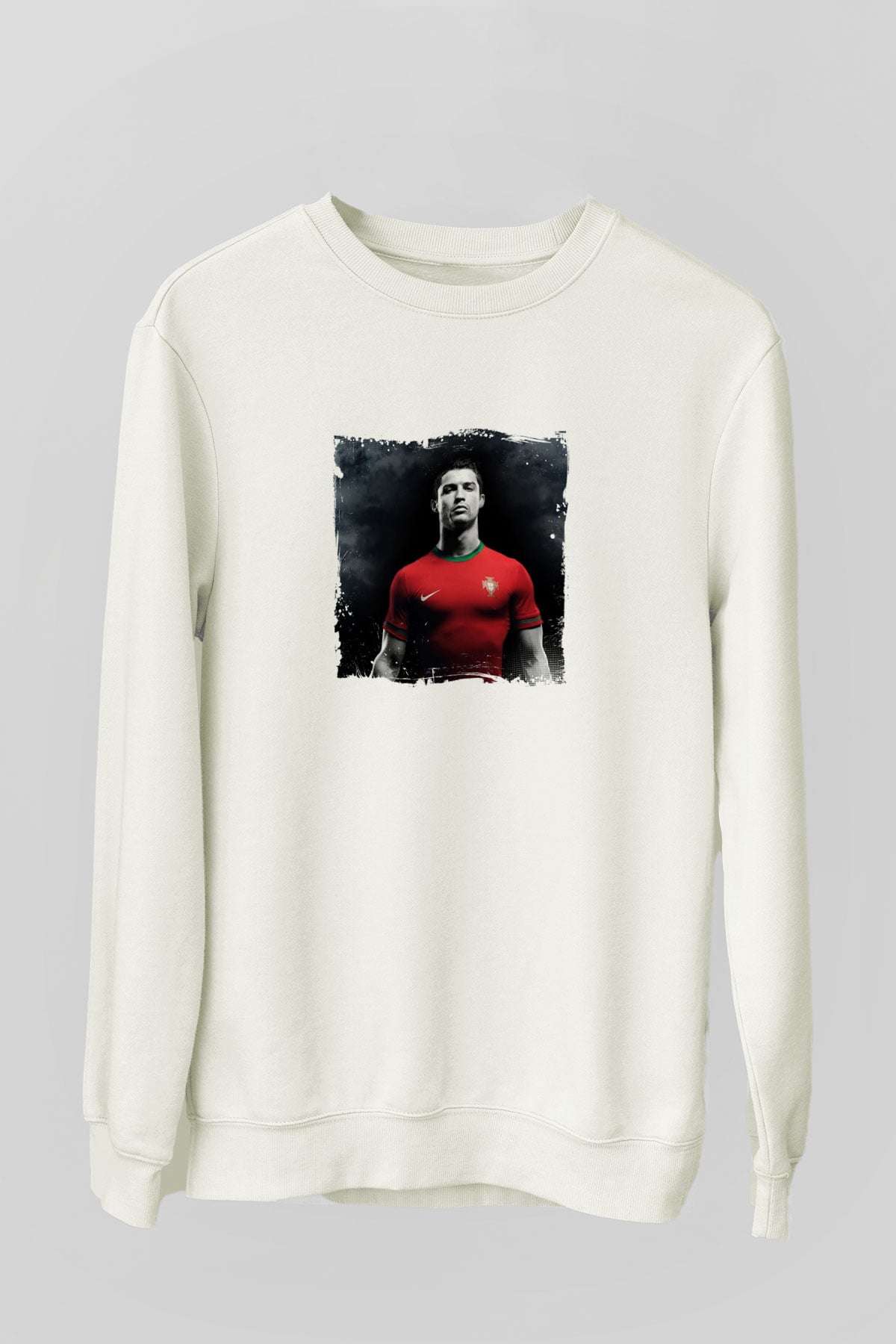 Cristiano Ronaldo Unisex Baskılı Beyaz Sweatshirt