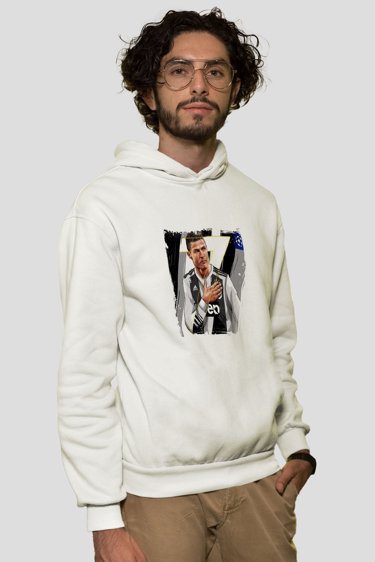 Cristiano Ronaldo Unisex Baskılı Beyaz Kapüşonlu Sweatshirt