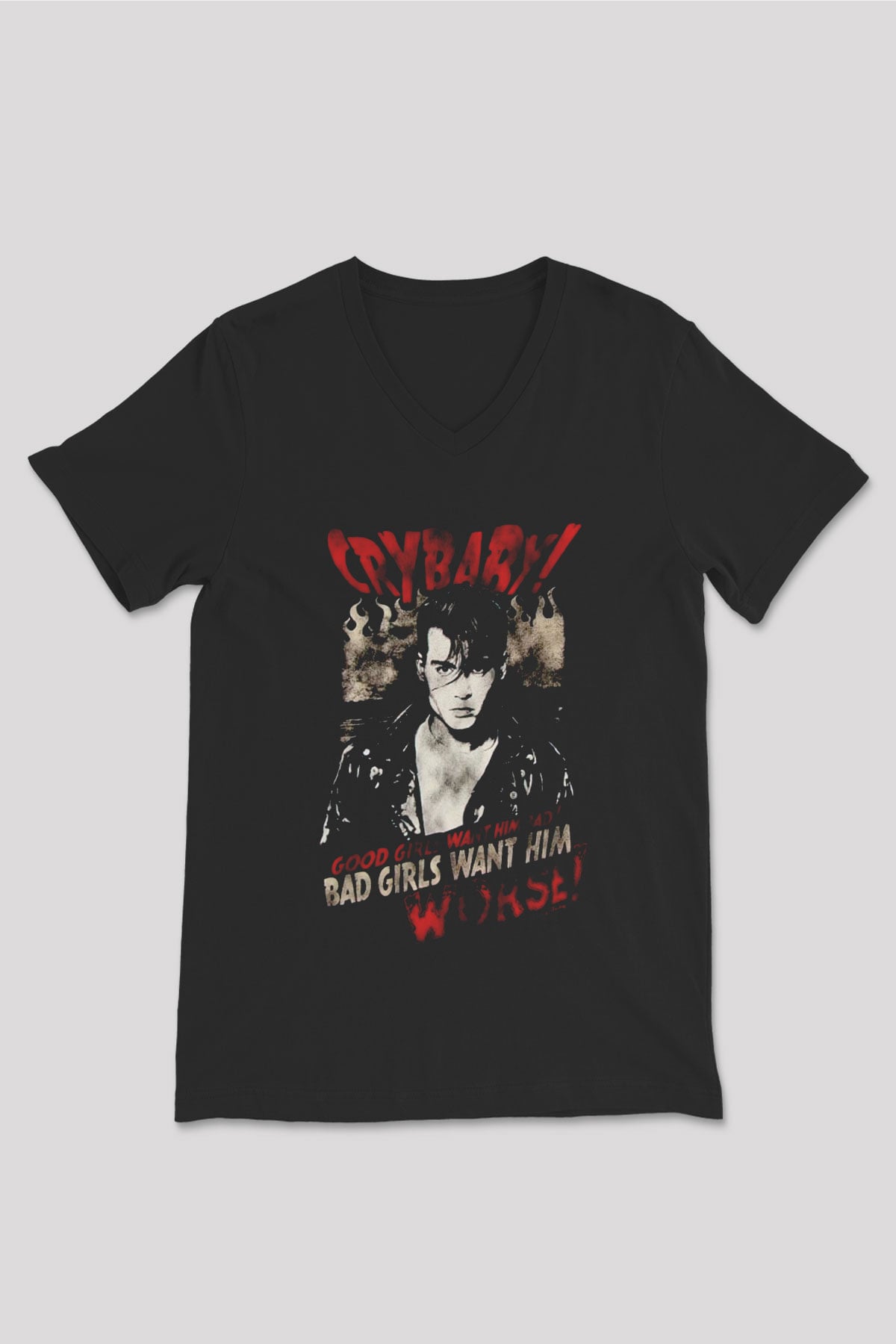 Cry-Baby Siyah Unisex  V Yaka Tişört