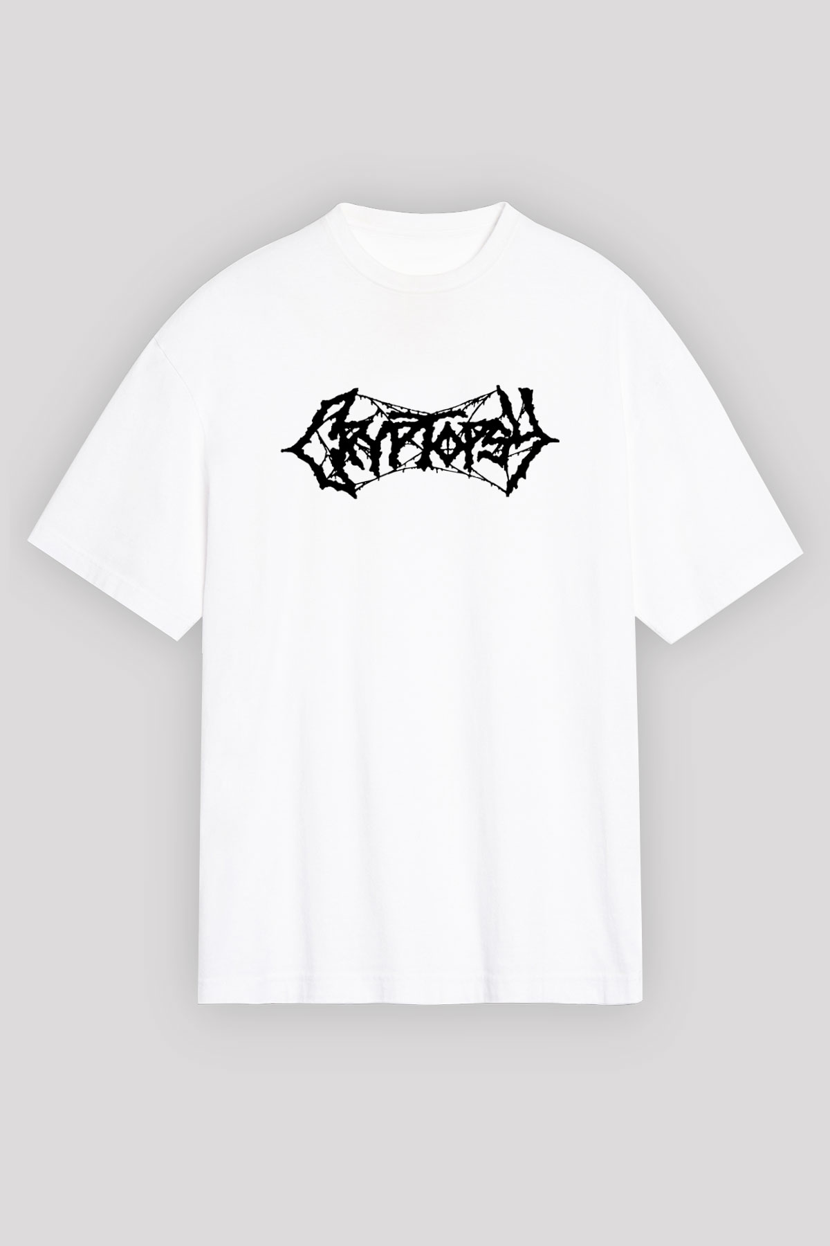 Cryptopsy Baskılı Beyaz Unisex Oversize Tişört - Tshirt