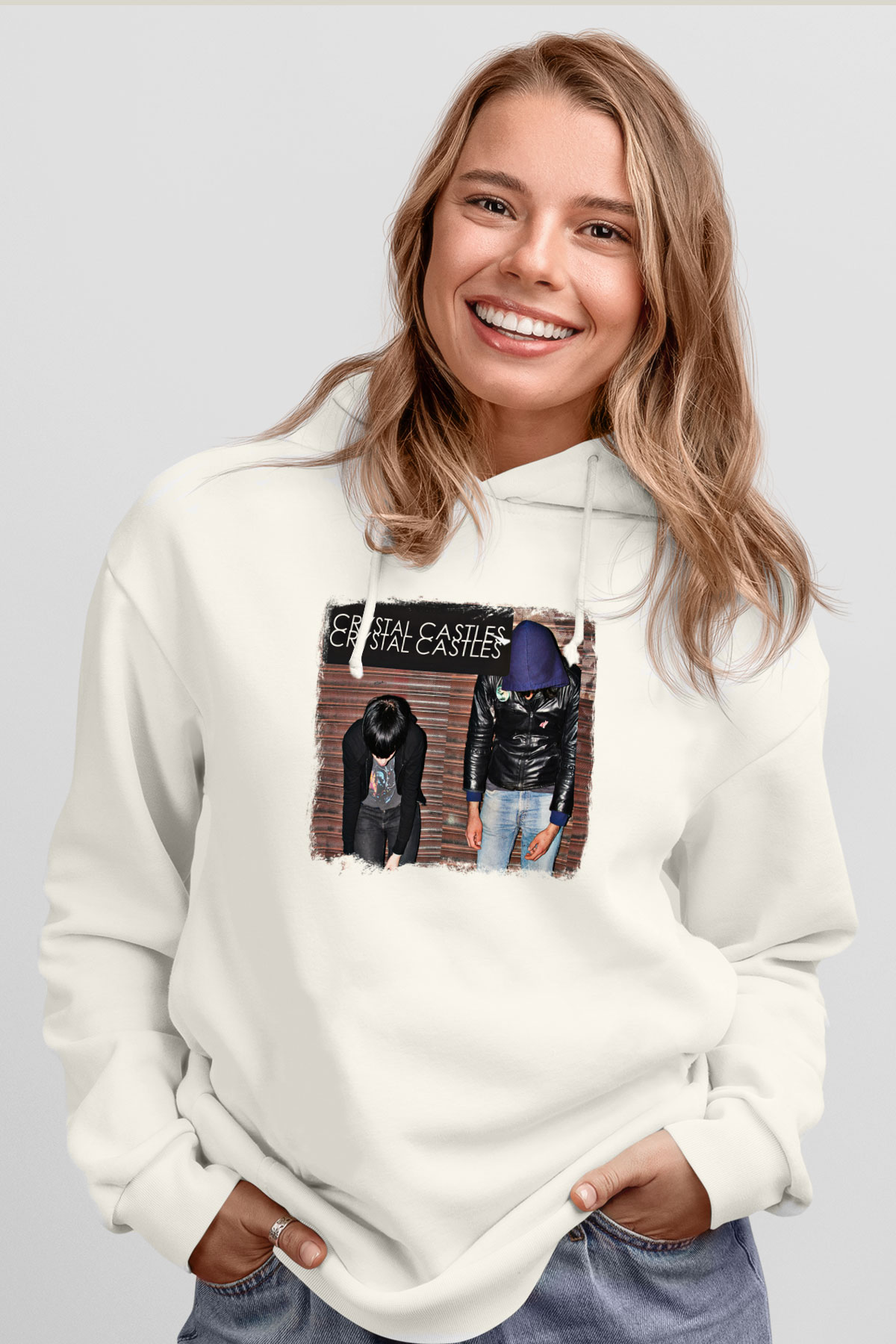 Crystal Castles Baskılı Unisex Beyaz Hoodie