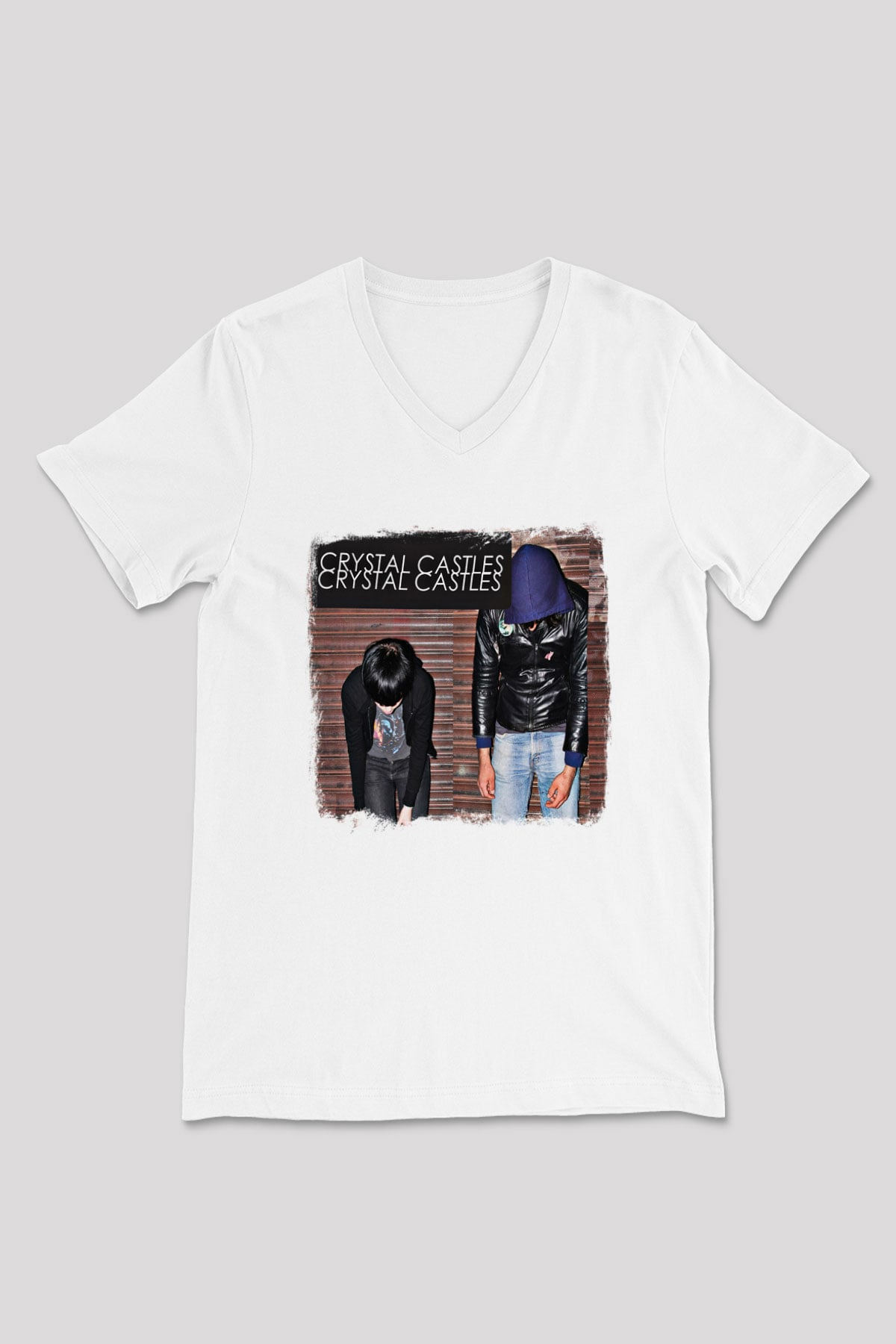 Crystal Castles Baskılı Unisex Beyaz V Yaka Tişört