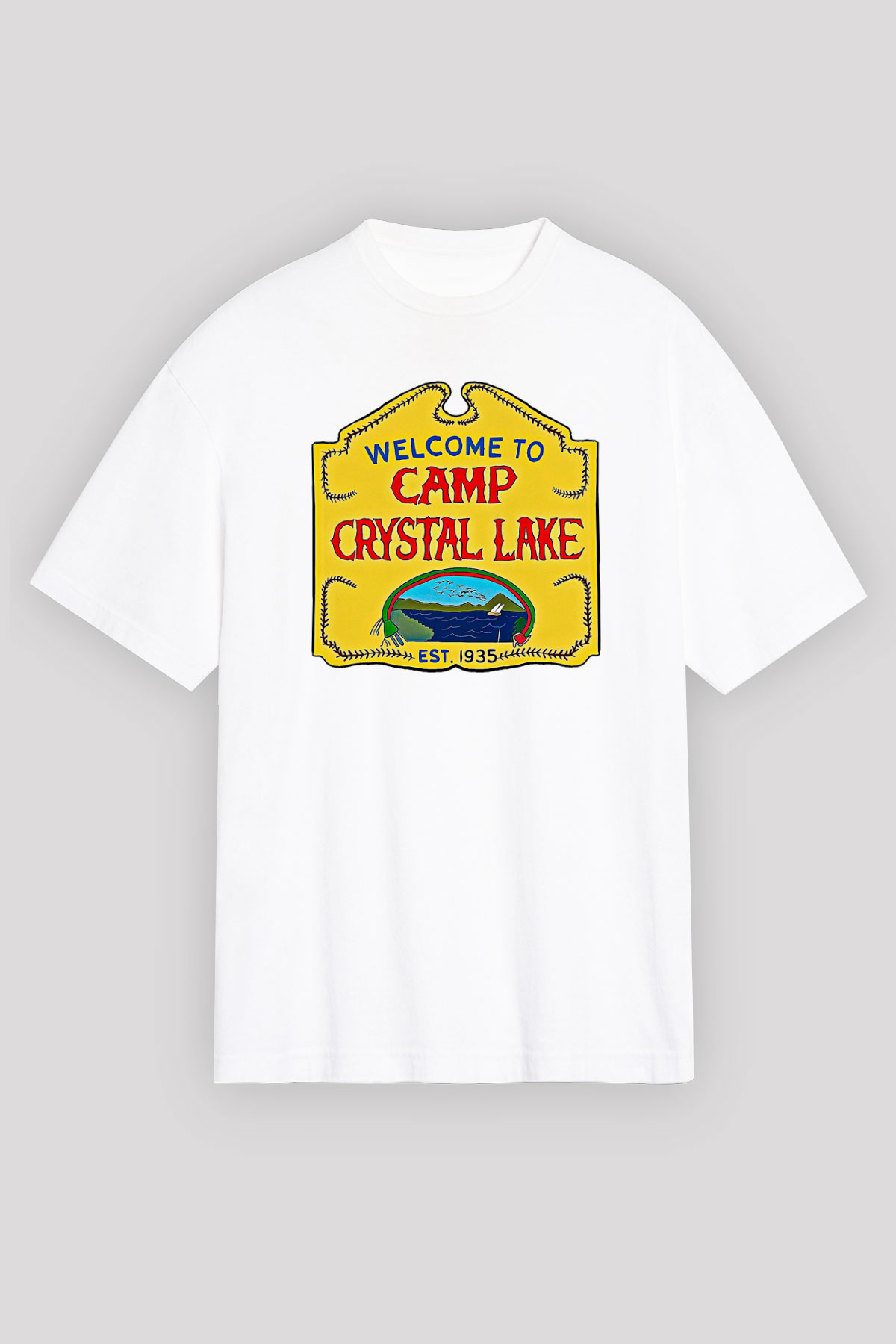 Crystal Lake Baskılı Beyaz Unisex Oversize Tişört - Tshirt