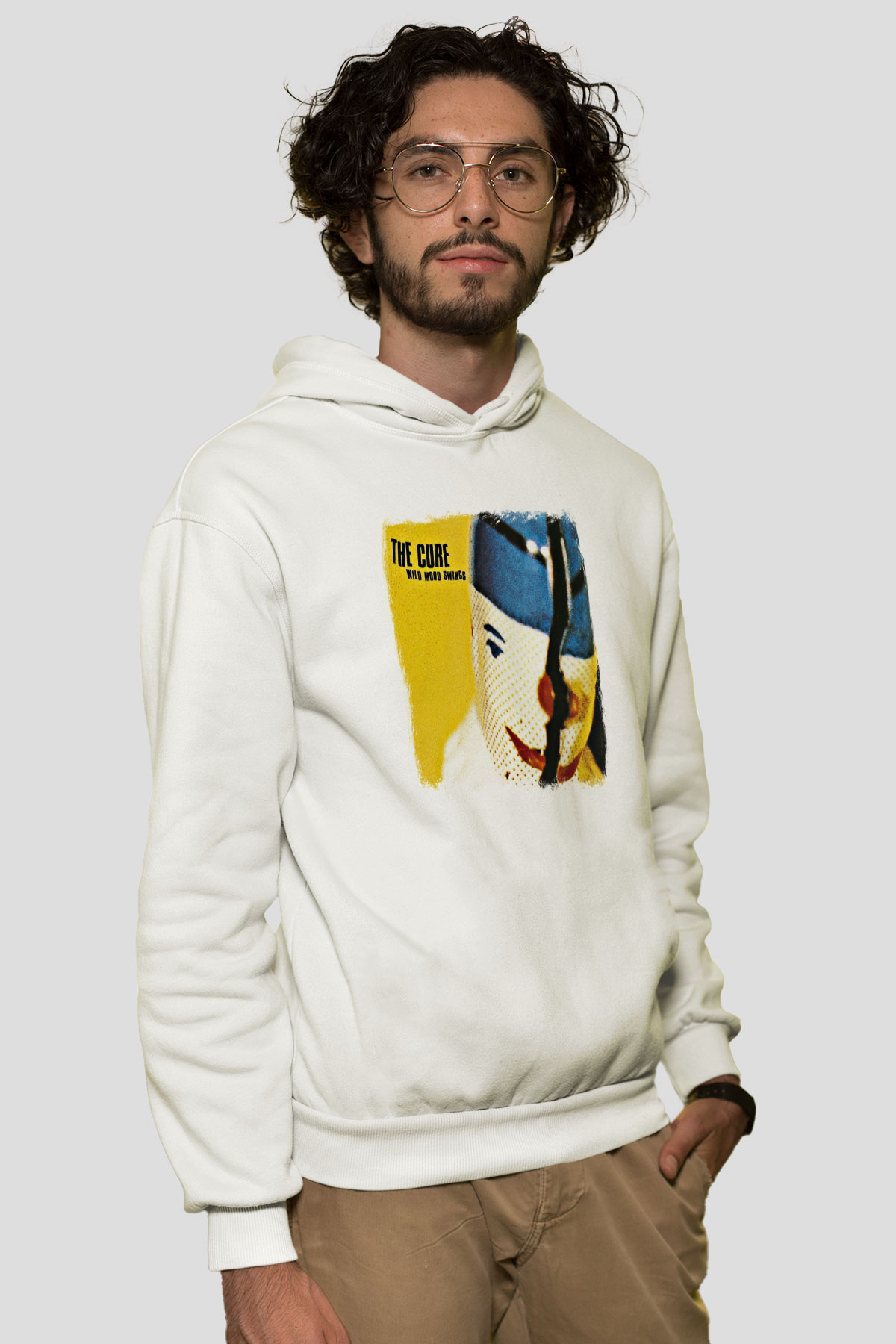 Cure Baskılı Unisex Beyaz Hoodie