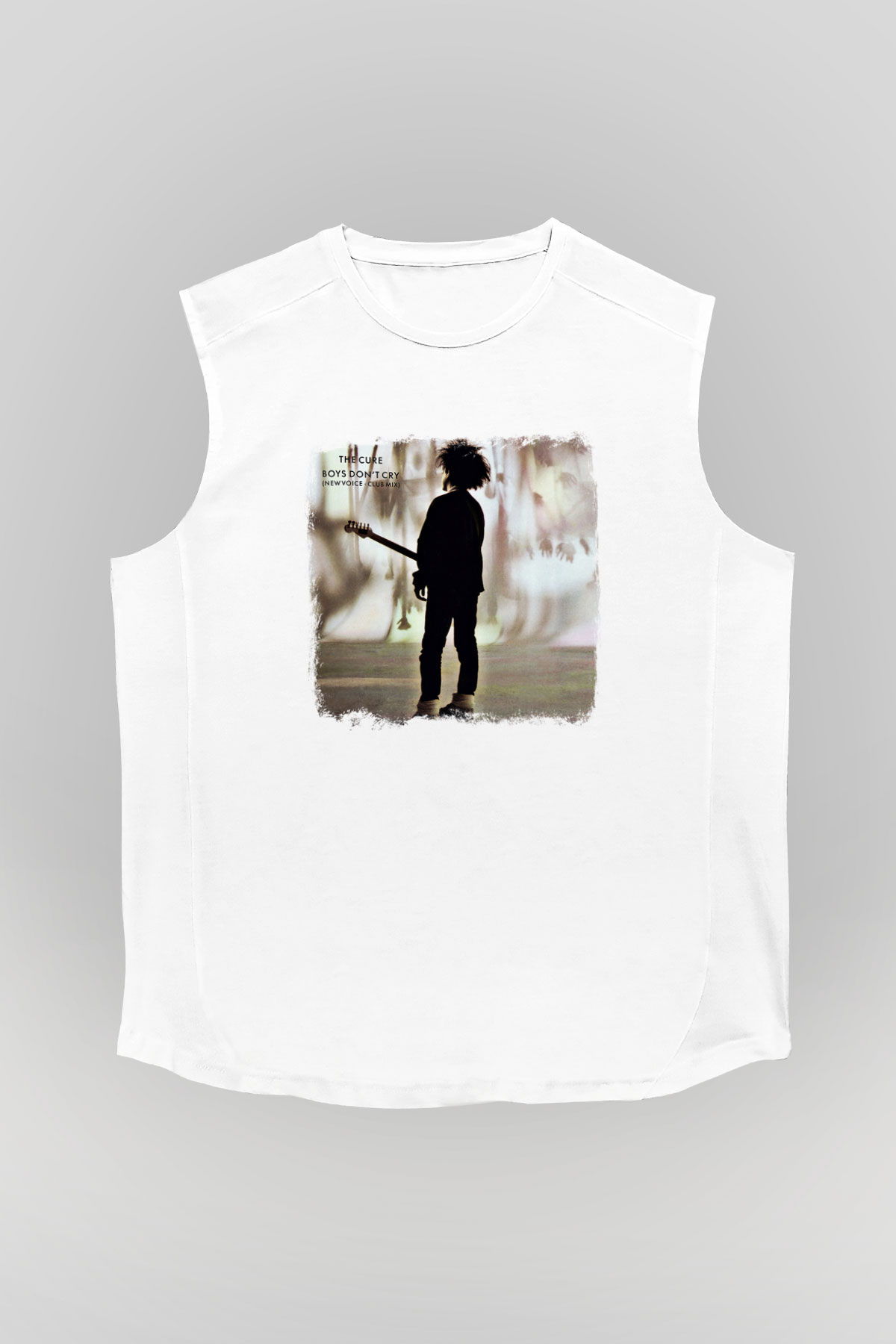 Cure Baskılı Unisex Beyaz Kolsuz Tişört