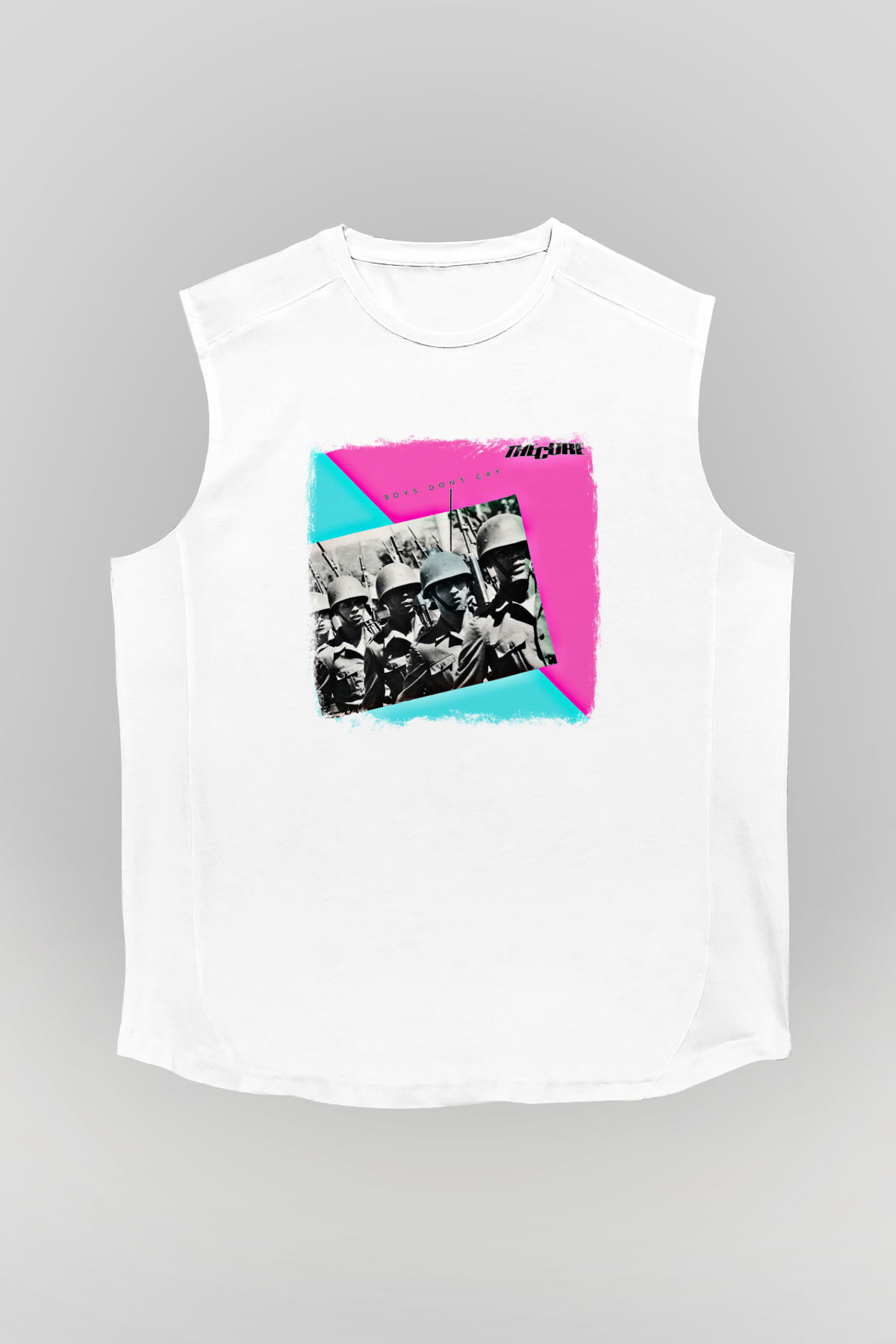 Cure Baskılı Unisex Beyaz Kolsuz Tişört