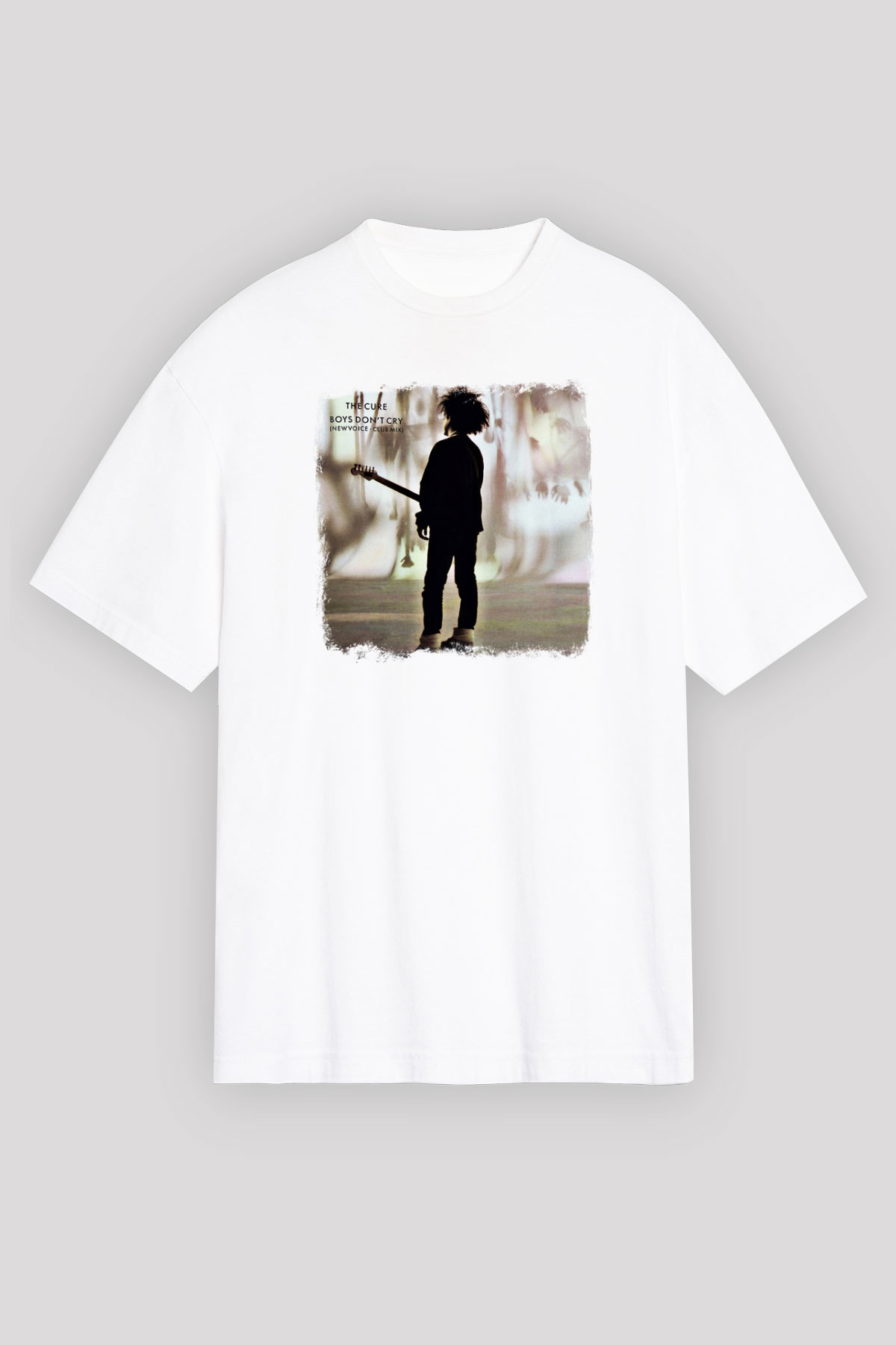 Cure Baskılı Unisex Beyaz Oversize Tişört
