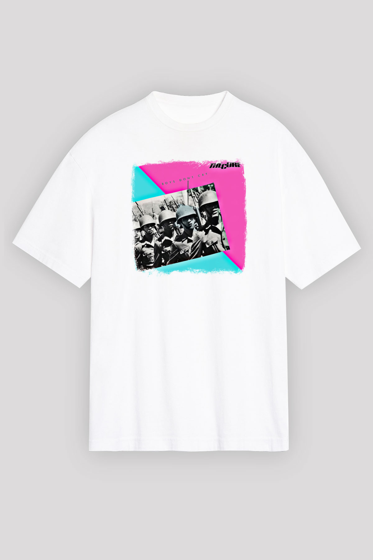 Cure Baskılı Unisex Beyaz Oversize Tişört