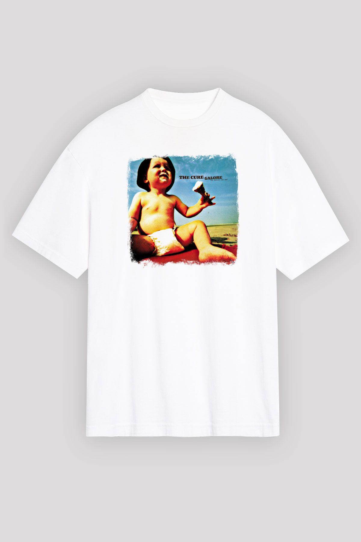 Cure Baskılı Unisex Beyaz Oversize Tişört