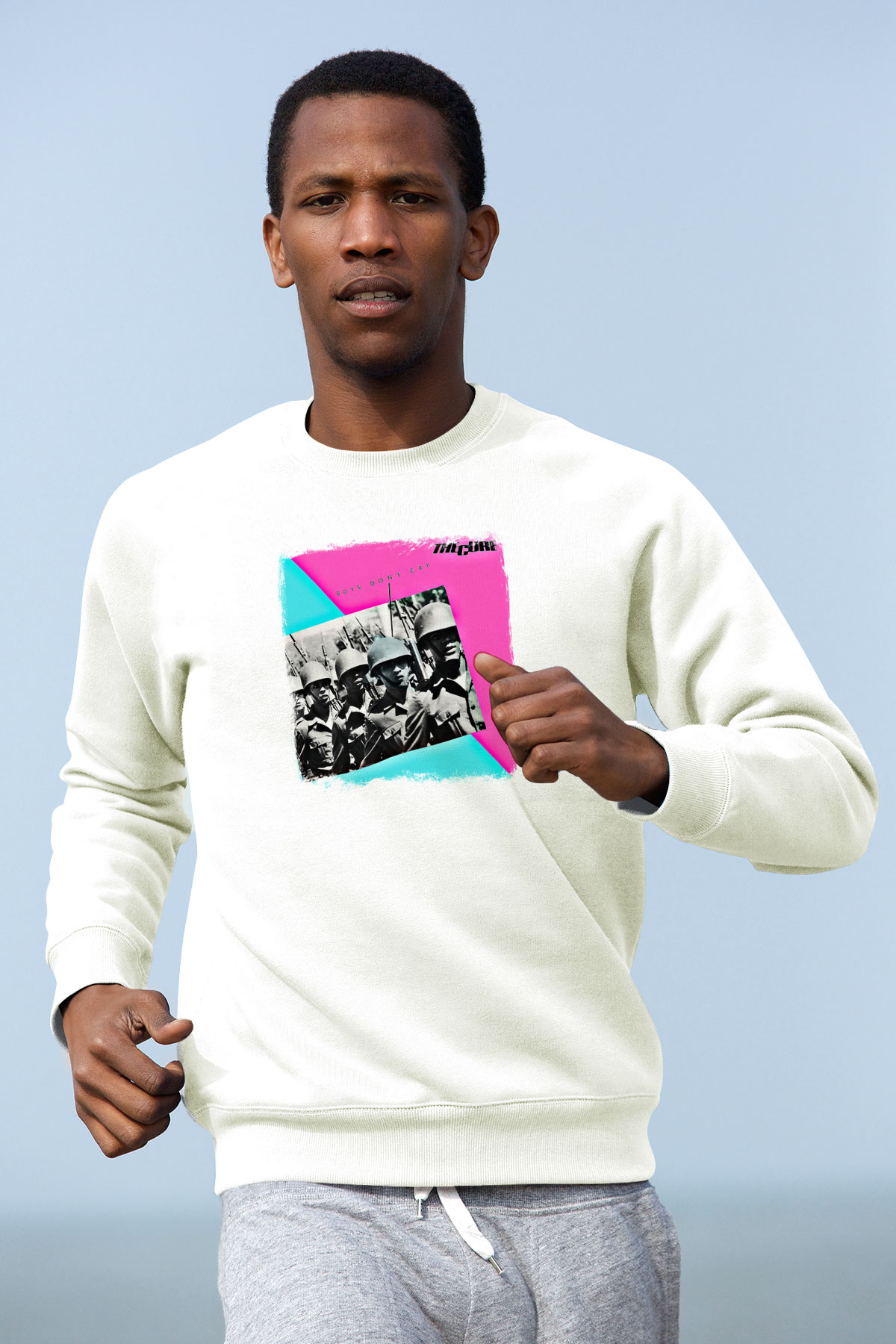 Cure Baskılı Unisex Beyaz Sweatshirt