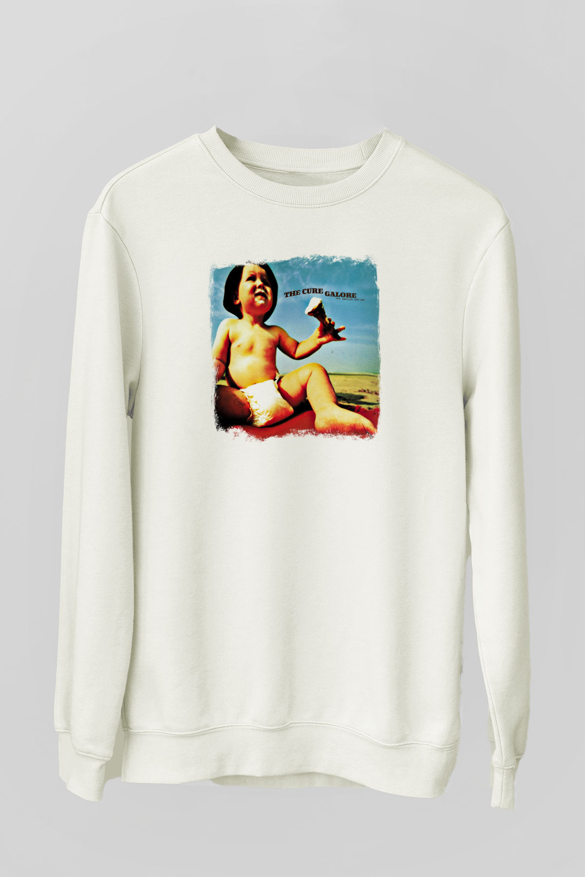 Cure Baskılı Unisex Beyaz Sweatshirt