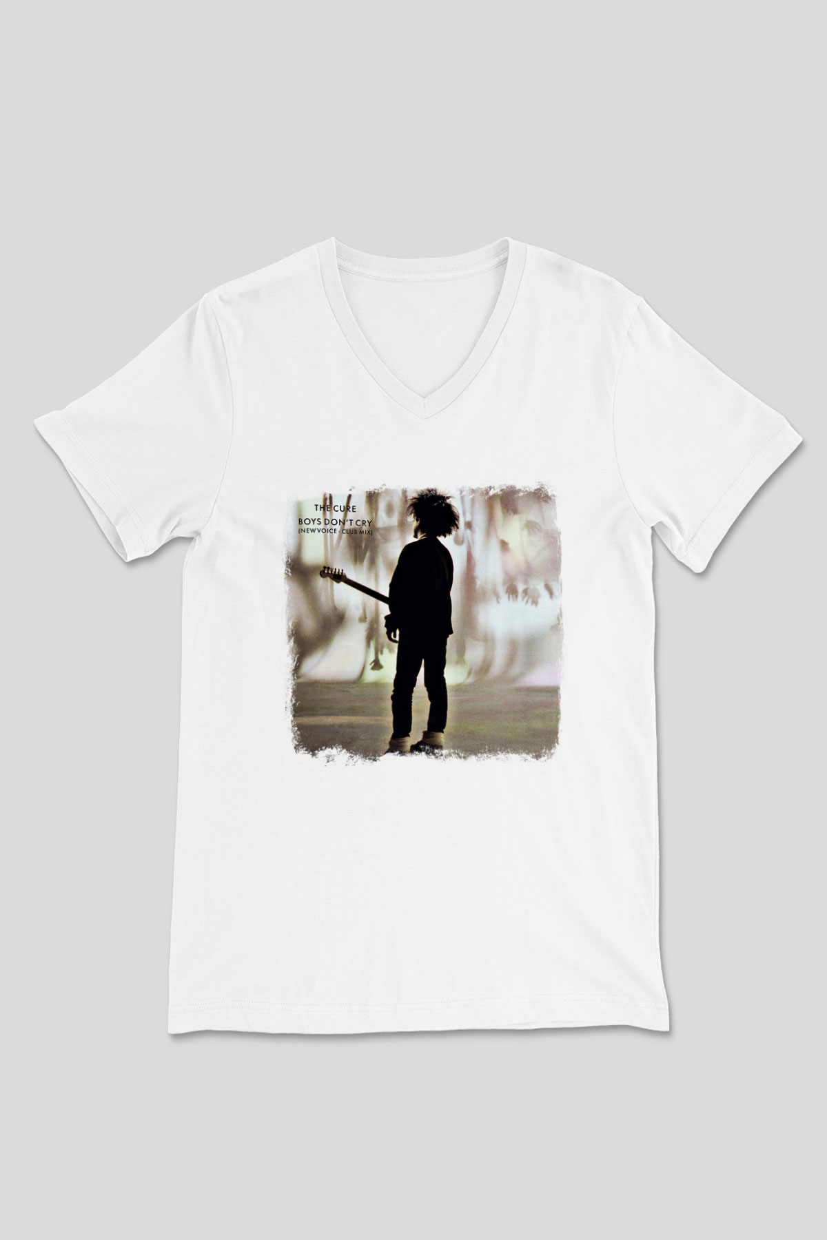 Cure Baskılı Unisex Beyaz V Yaka Tişört