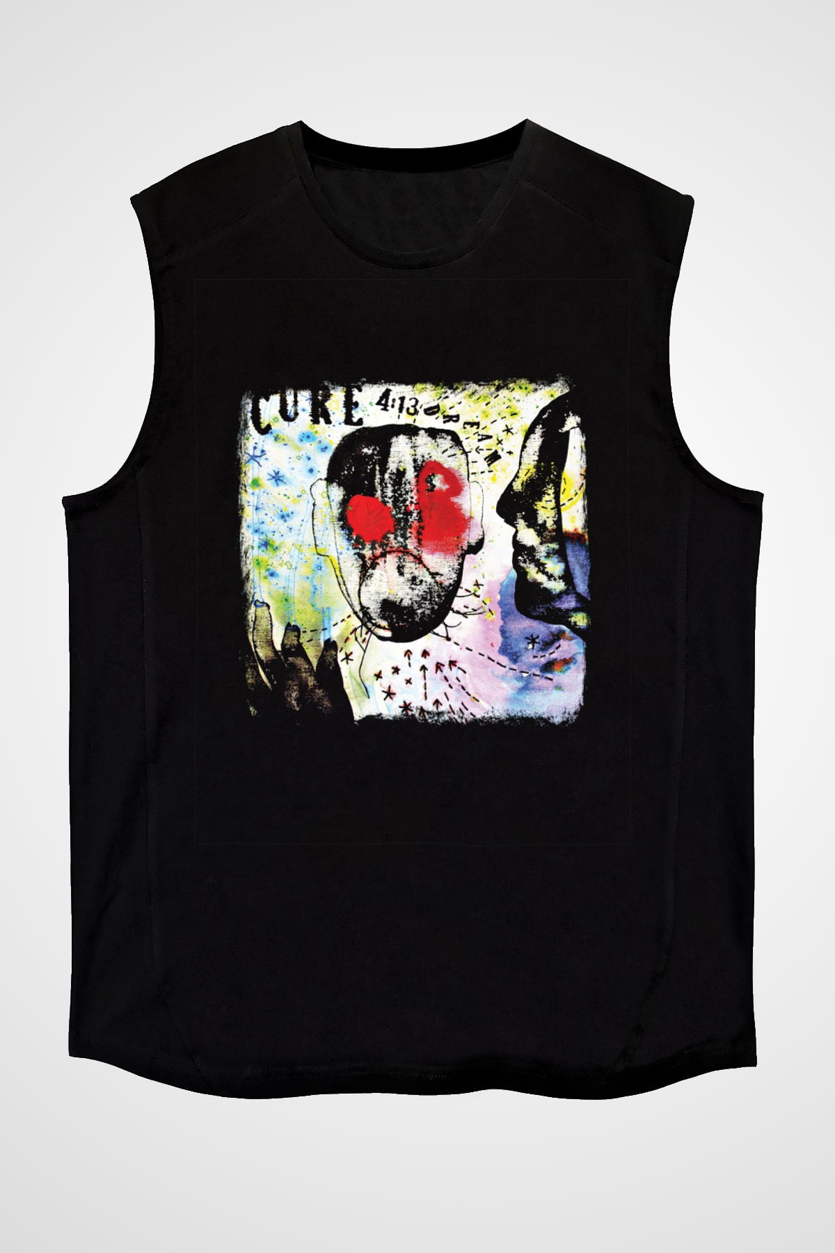 Cure Baskılı Unisex Siyah Kolsuz Tişört