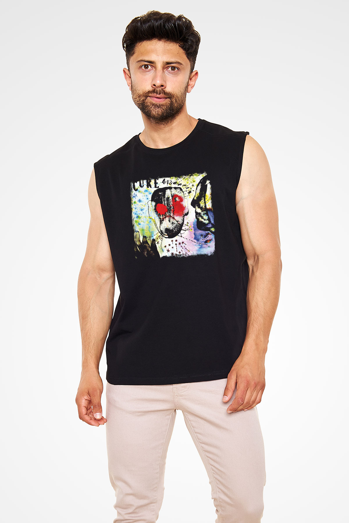 Cure Baskılı Unisex Siyah Kolsuz Tişört