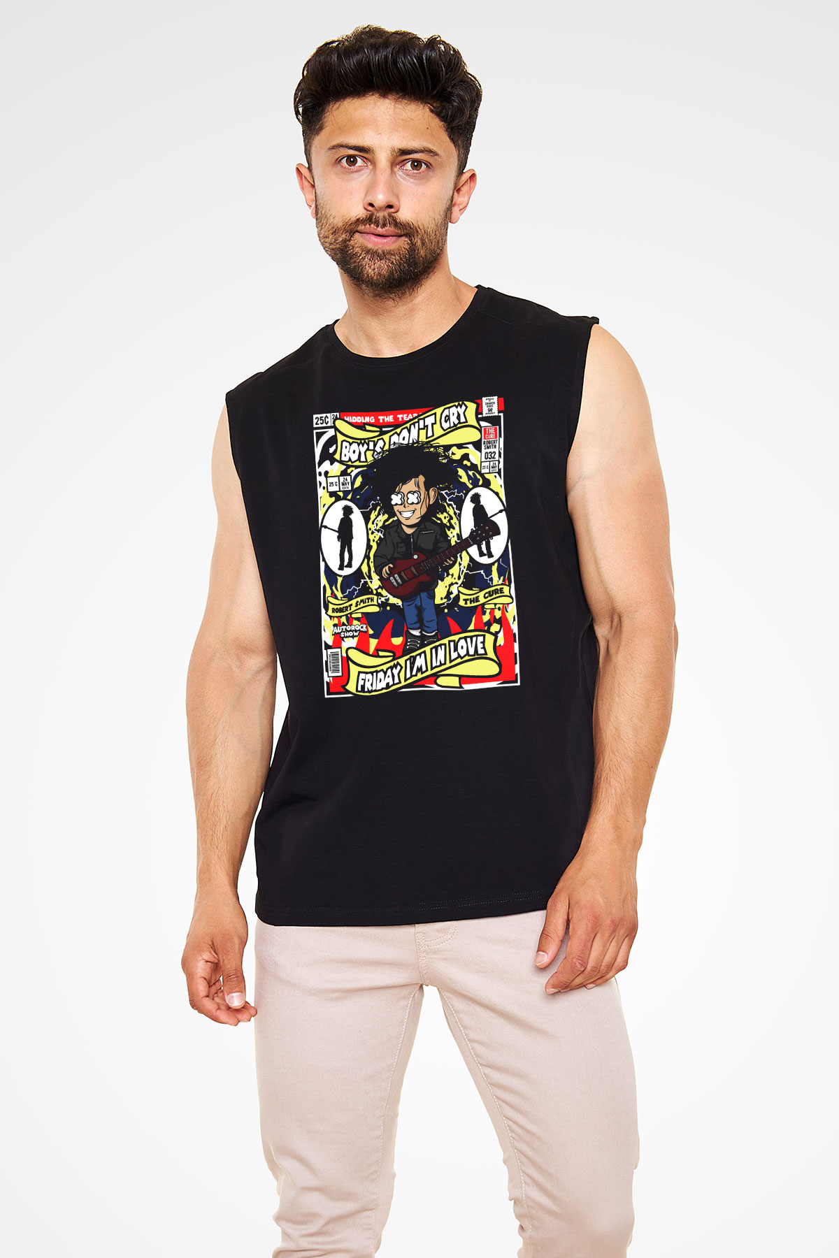 Cure Baskılı Unisex Siyah Kolsuz Tişört