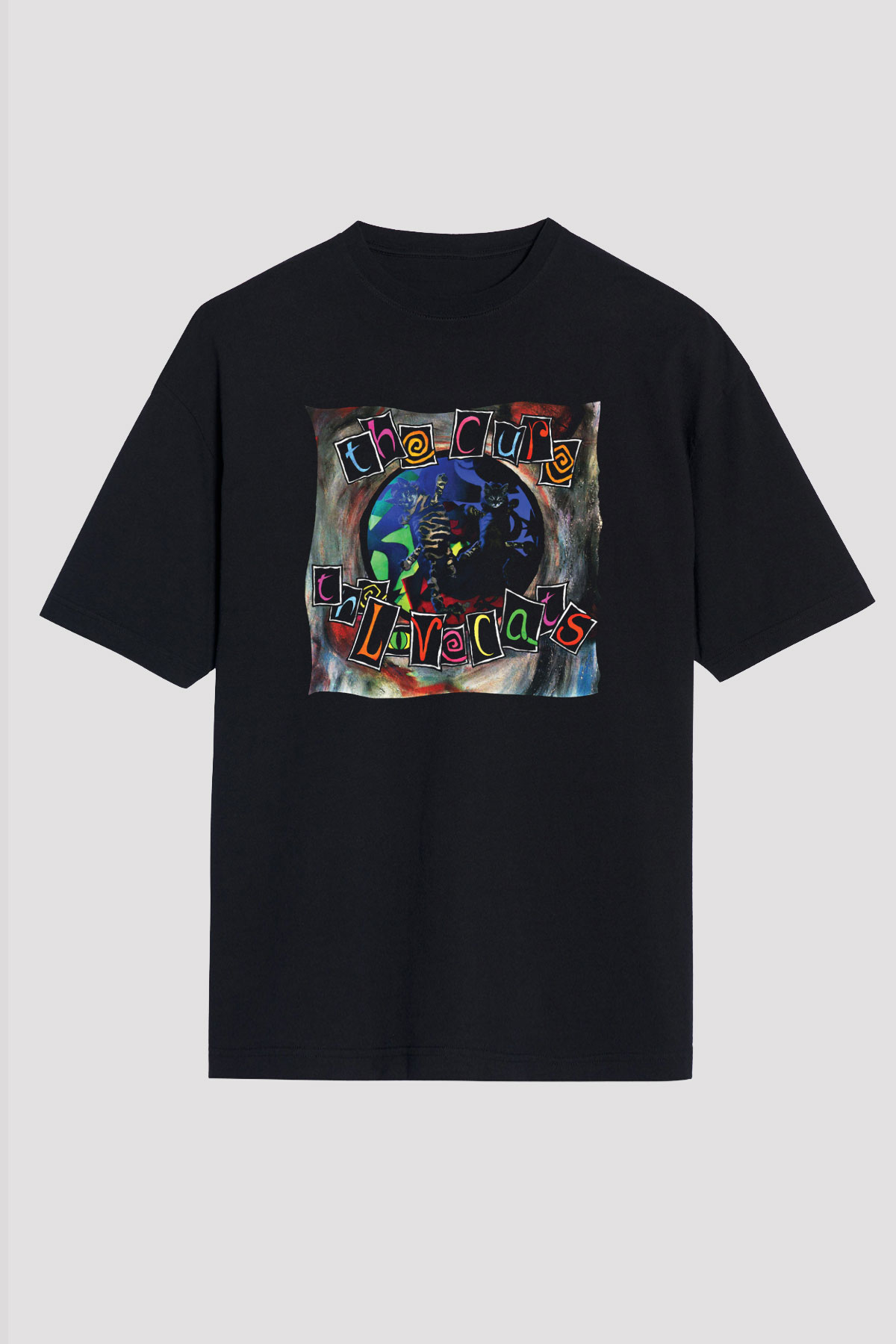 Cure Baskılı Unisex Siyah Oversize Tişört