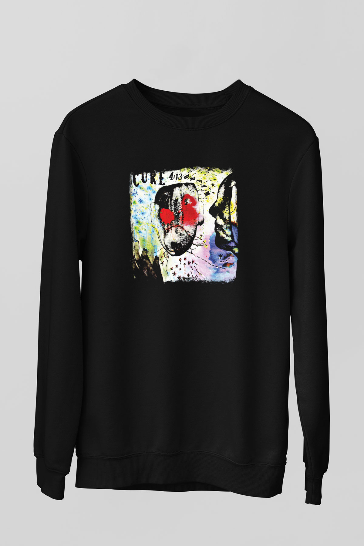 Cure Baskılı Unisex Siyah Sweatshirt
