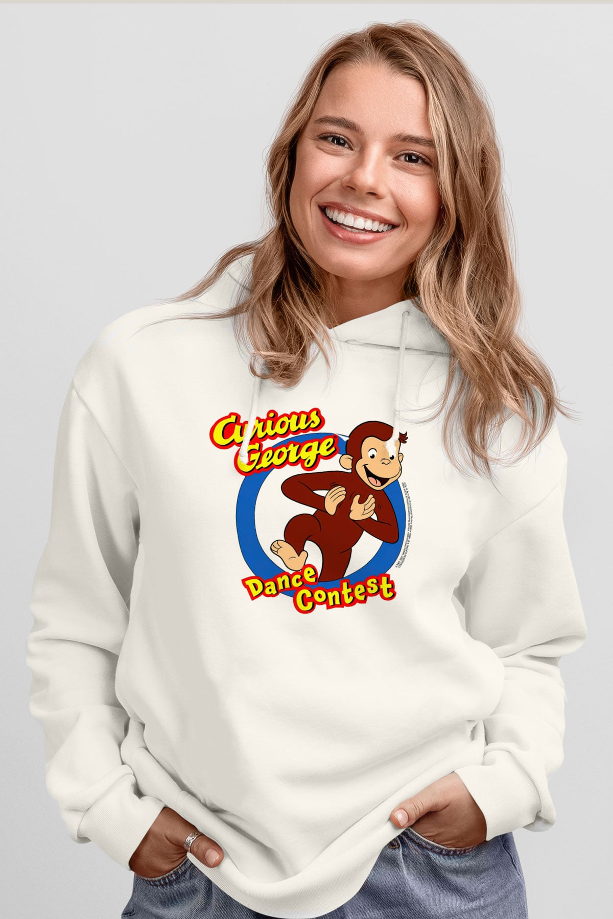 Curious George Beyaz Unisex Hoodie