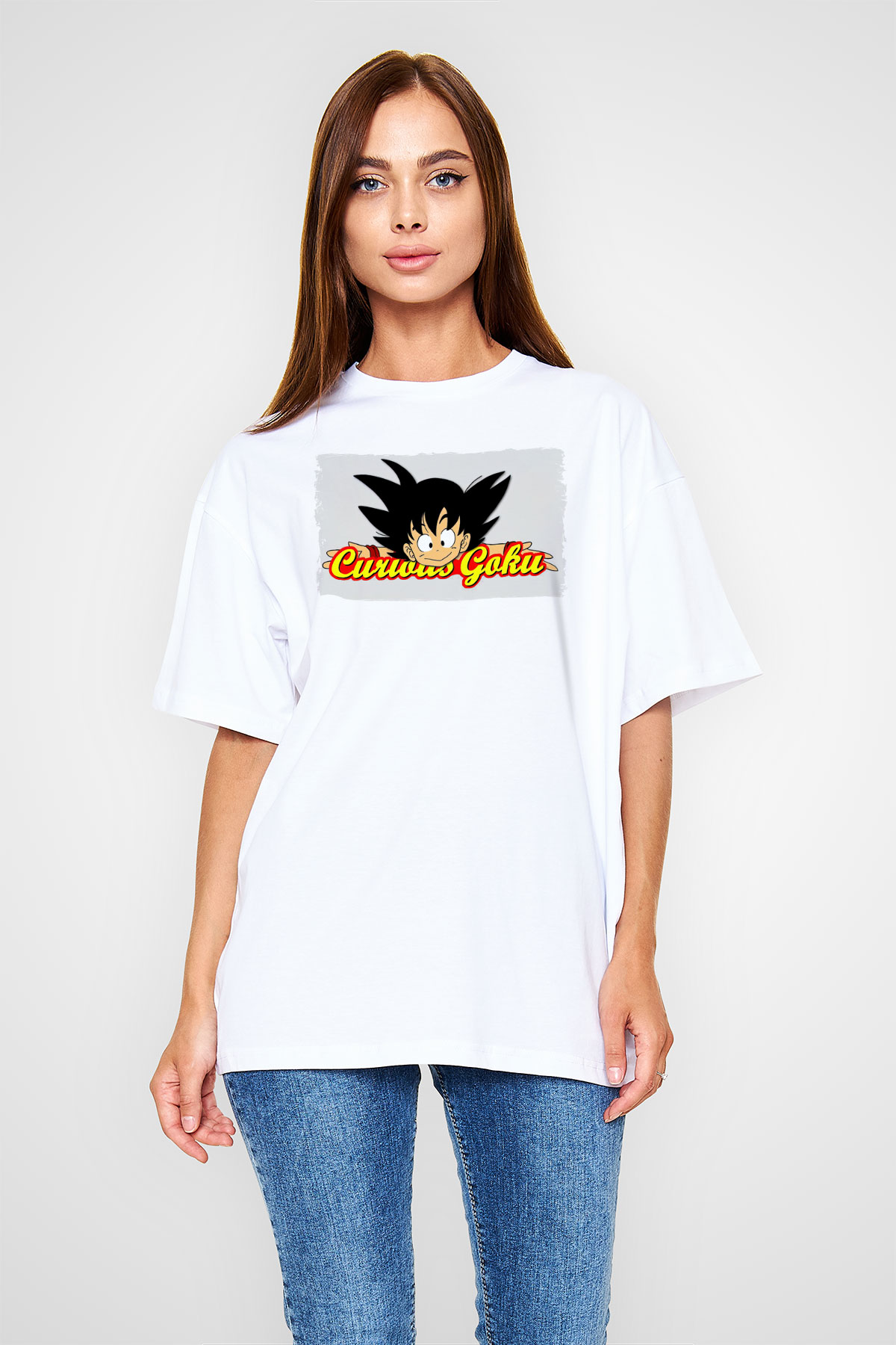 Curious George Beyaz Oversize Tişört Oversize T-shirt