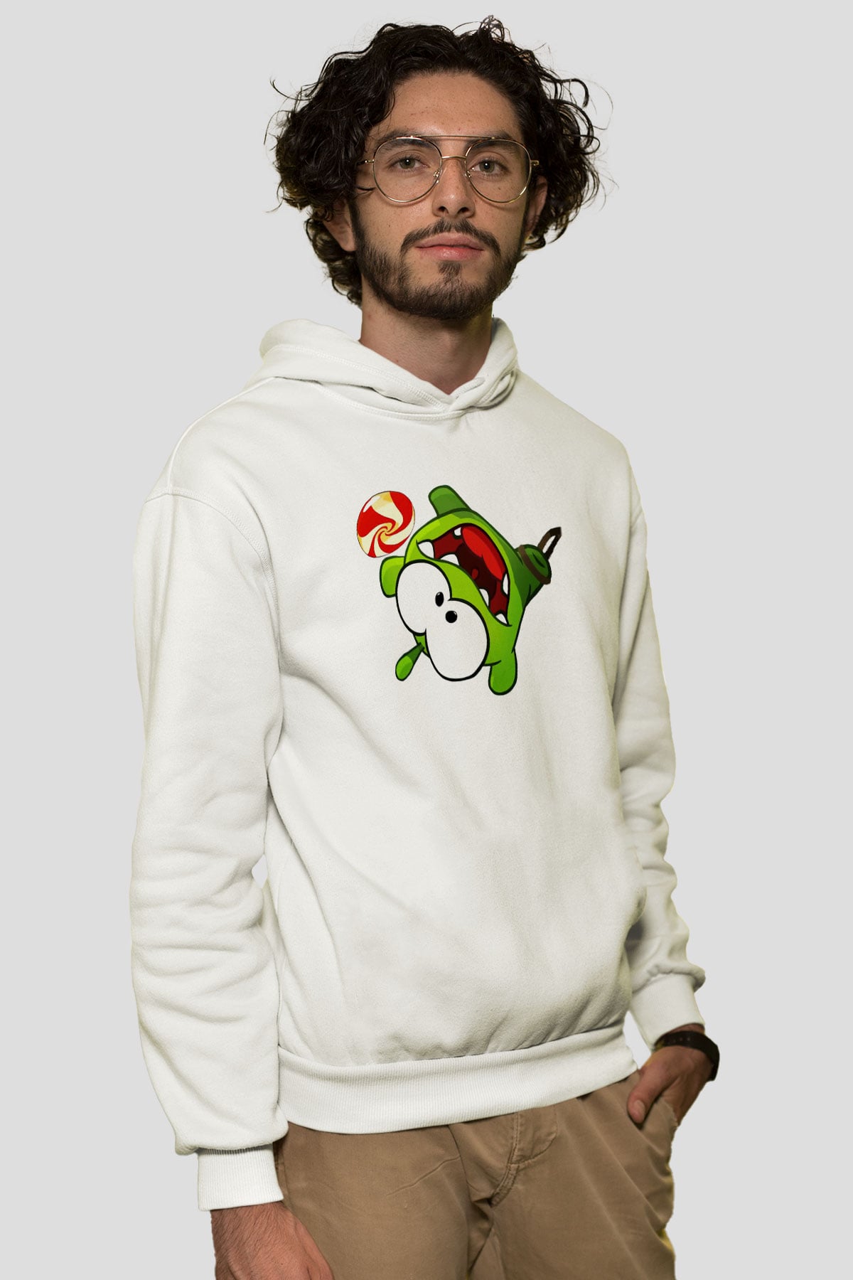 Cut the Rope Beyaz Unisex Kapşonlu Sweatshirt