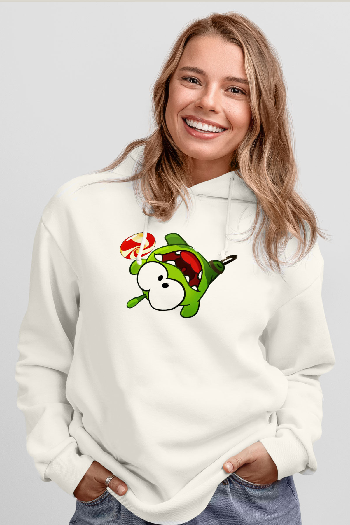 Cut the Rope Beyaz Unisex Kapşonlu Sweatshirt