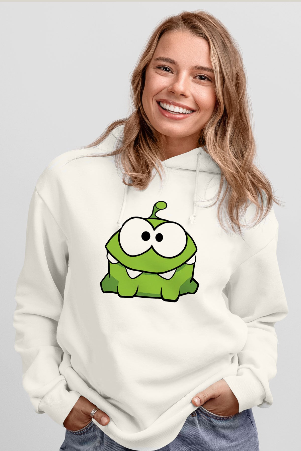 Cut the Rope Beyaz Unisex Kapşonlu Sweatshirt