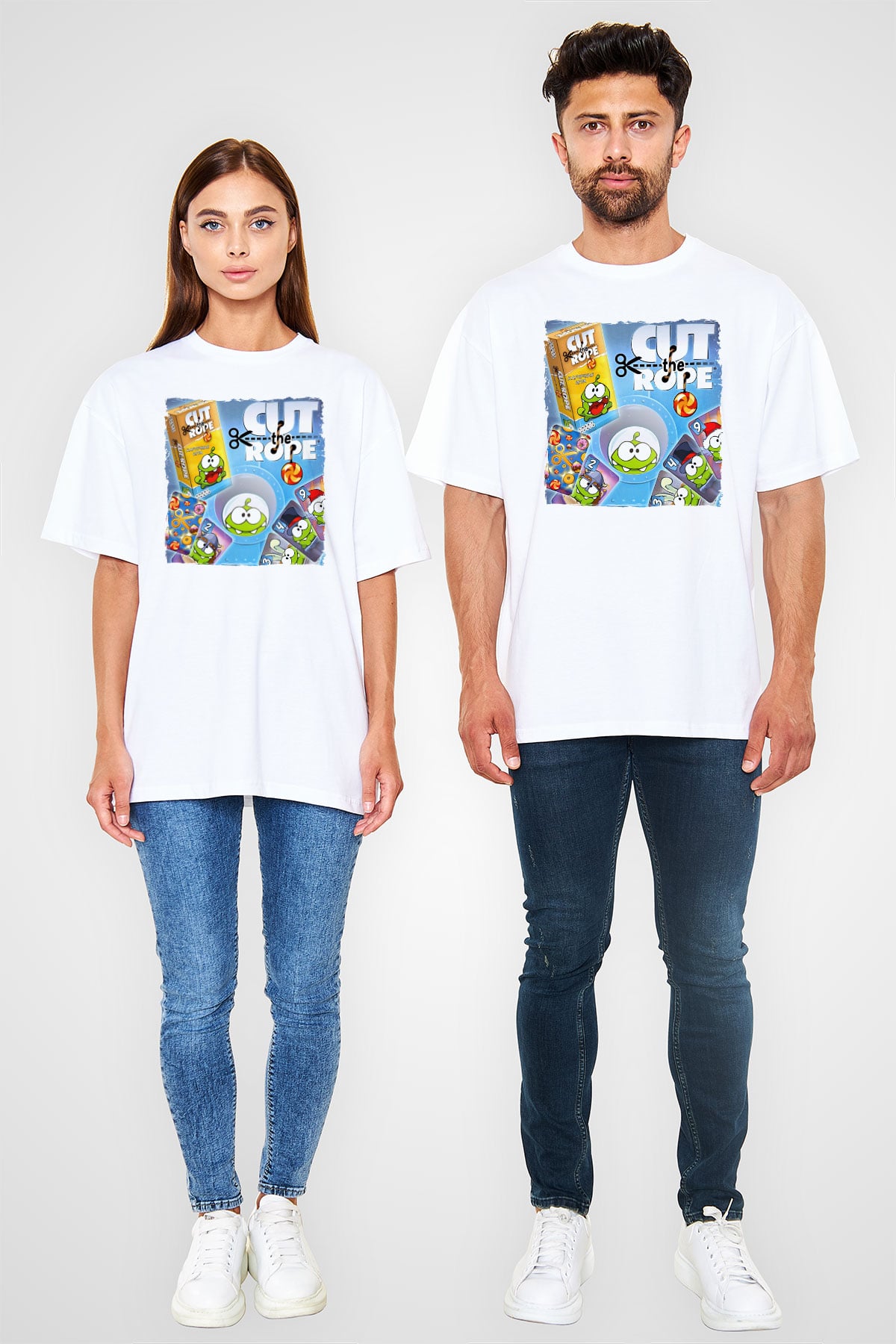 Cut the Rope Beyaz Oversize Tişört Oversize T-shirt